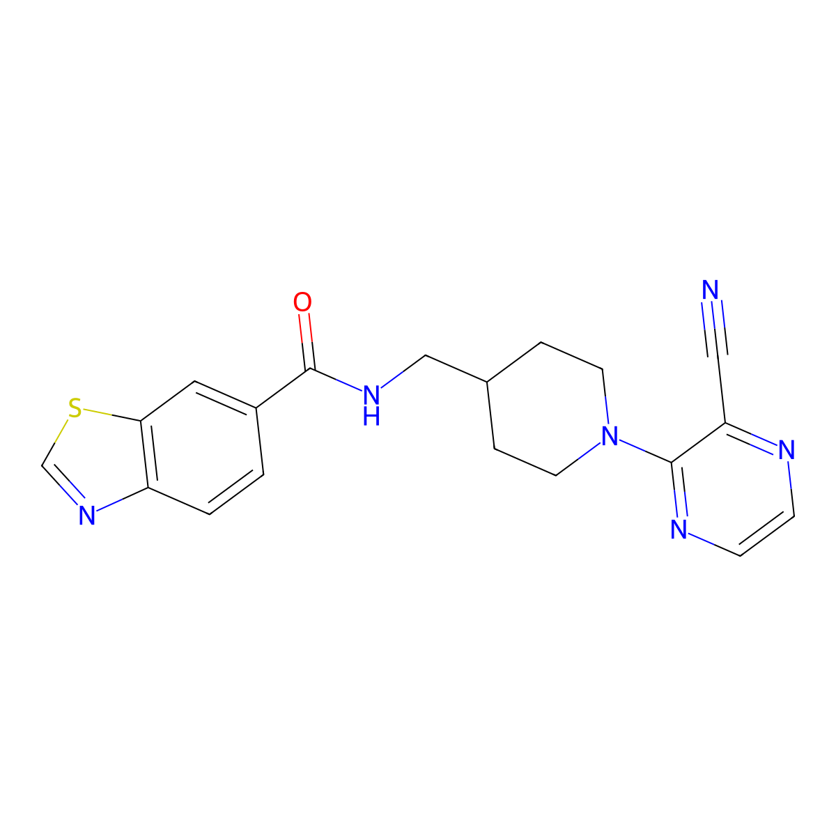 N-((1-(3-cyanopyrazin-2-yl)piperidin-4-yl)methyl)benzo[d]thiazole-6-carboxamide molecular structure, CAS 1797534-82-7