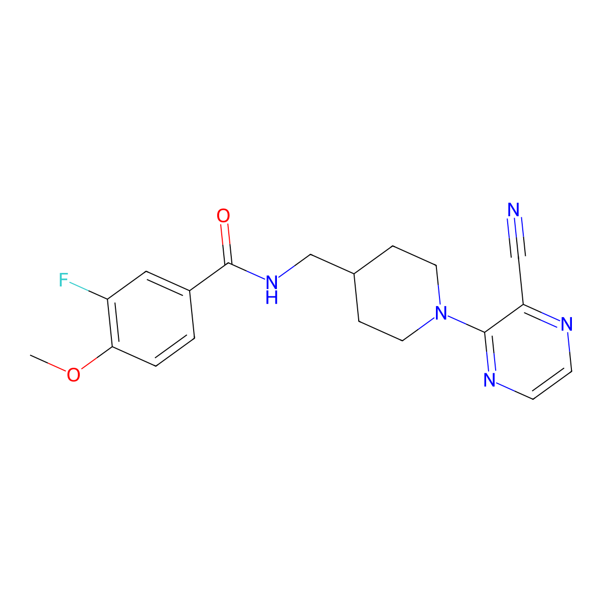 N-((1-(3-cyanopyrazin-2-yl)piperidin-4-yl)methyl)-3-fluoro-4-methoxybenzamide molecular structure, CAS 1797535-20-6