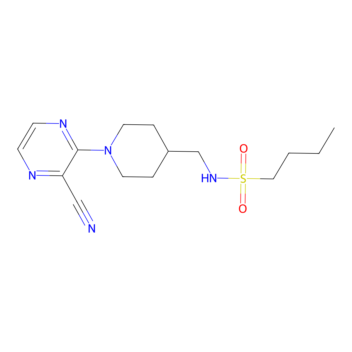 N-((1-(3-cyanopyrazin-2-yl)piperidin-4-yl)methyl)butane-1-sulfonamide molecular structure, CAS 1797535-25-1