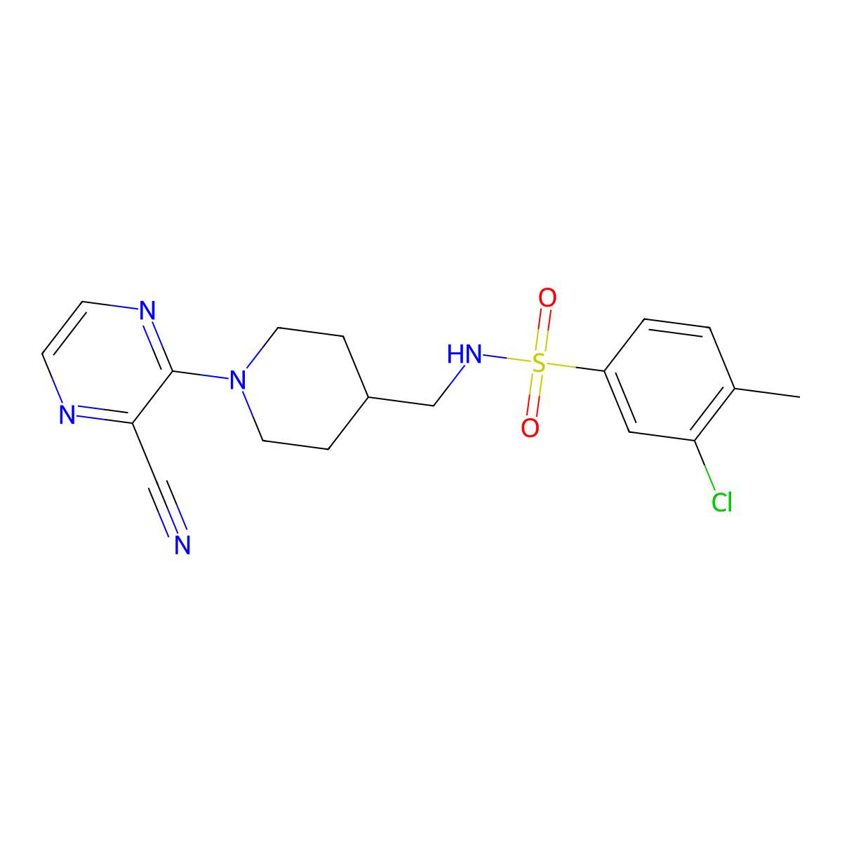 3-chloro-N-((1-(3-cyanopyrazin-2-yl)piperidin-4-yl)methyl)-4-methylbenzenesulfonamide molecular structure, CAS 1797535-39-7