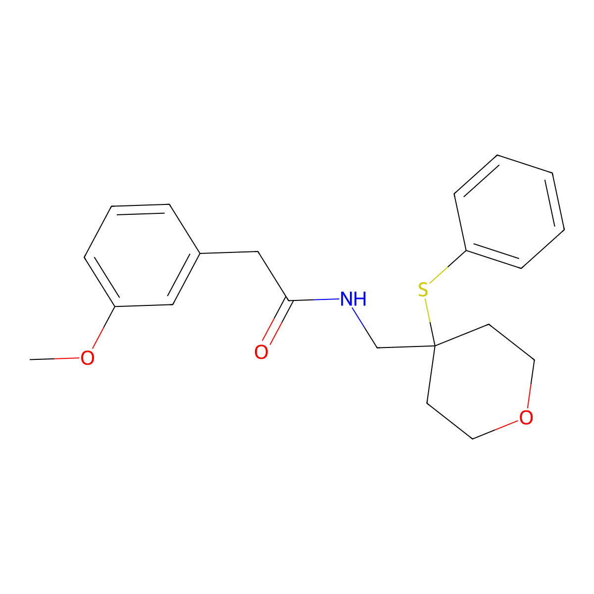 2-(3-methoxyphenyl)-N-((4-(phenylthio)tetrahydro-2H-pyran-4-yl)methyl)acetamide molecular structure, CAS 1797535-56-8