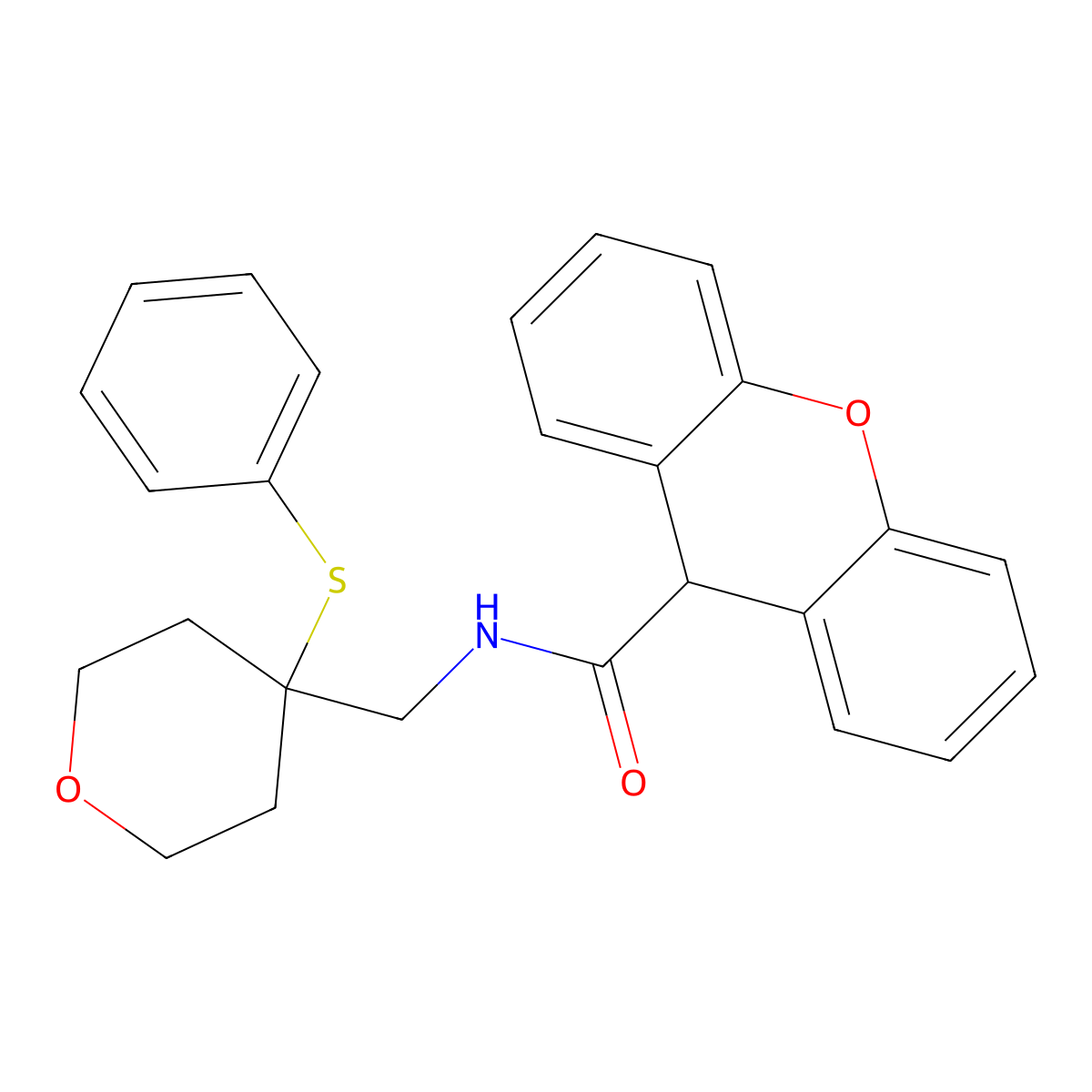N-((4-(phenylthio)tetrahydro-2H-pyran-4-yl)methyl)-9H-xanthene-9-carboxamide molecular structure, CAS 1797535-71-7