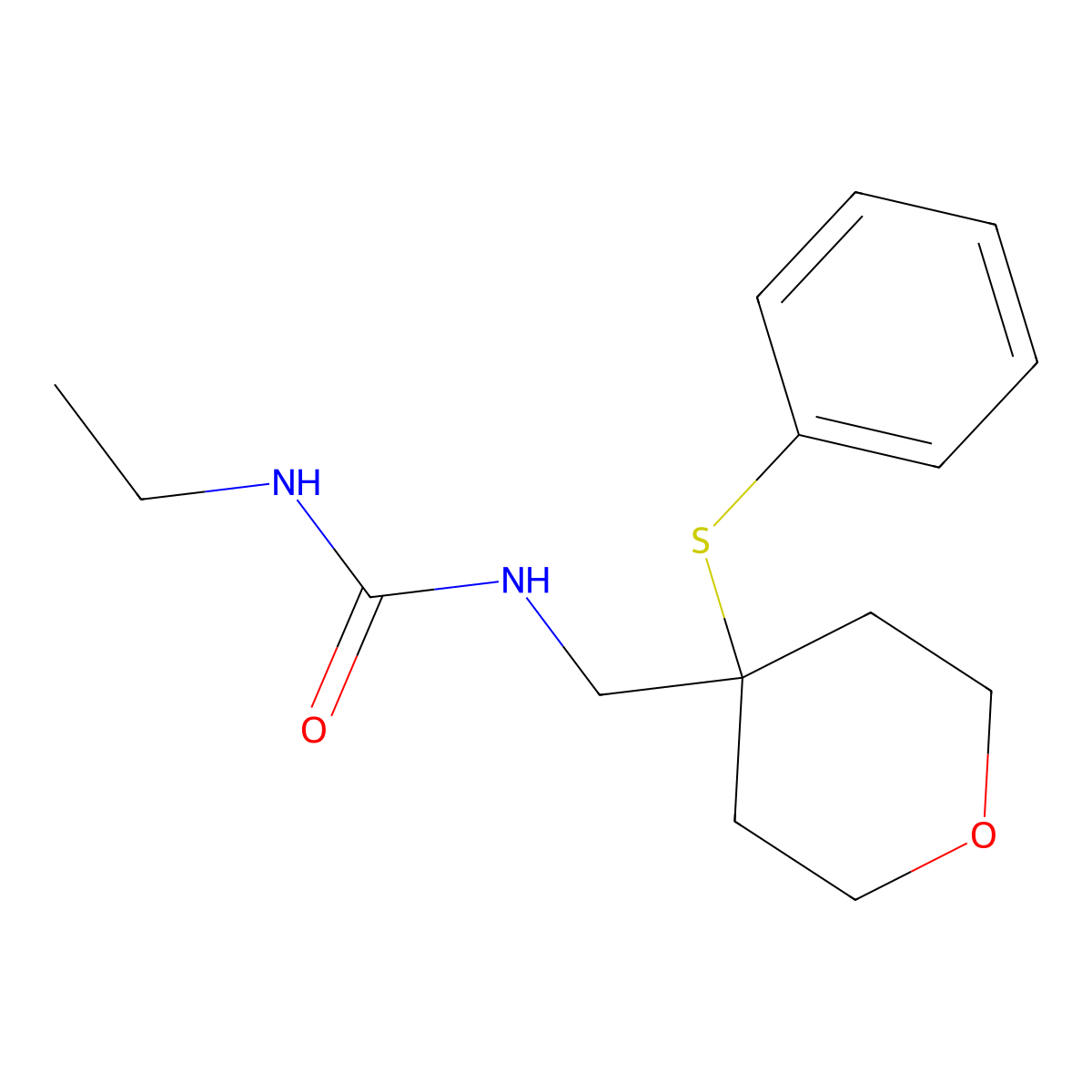 1-ethyl-3-((4-(phenylthio)tetrahydro-2H-pyran-4-yl)methyl)urea molecular structure, CAS 1797535-93-3