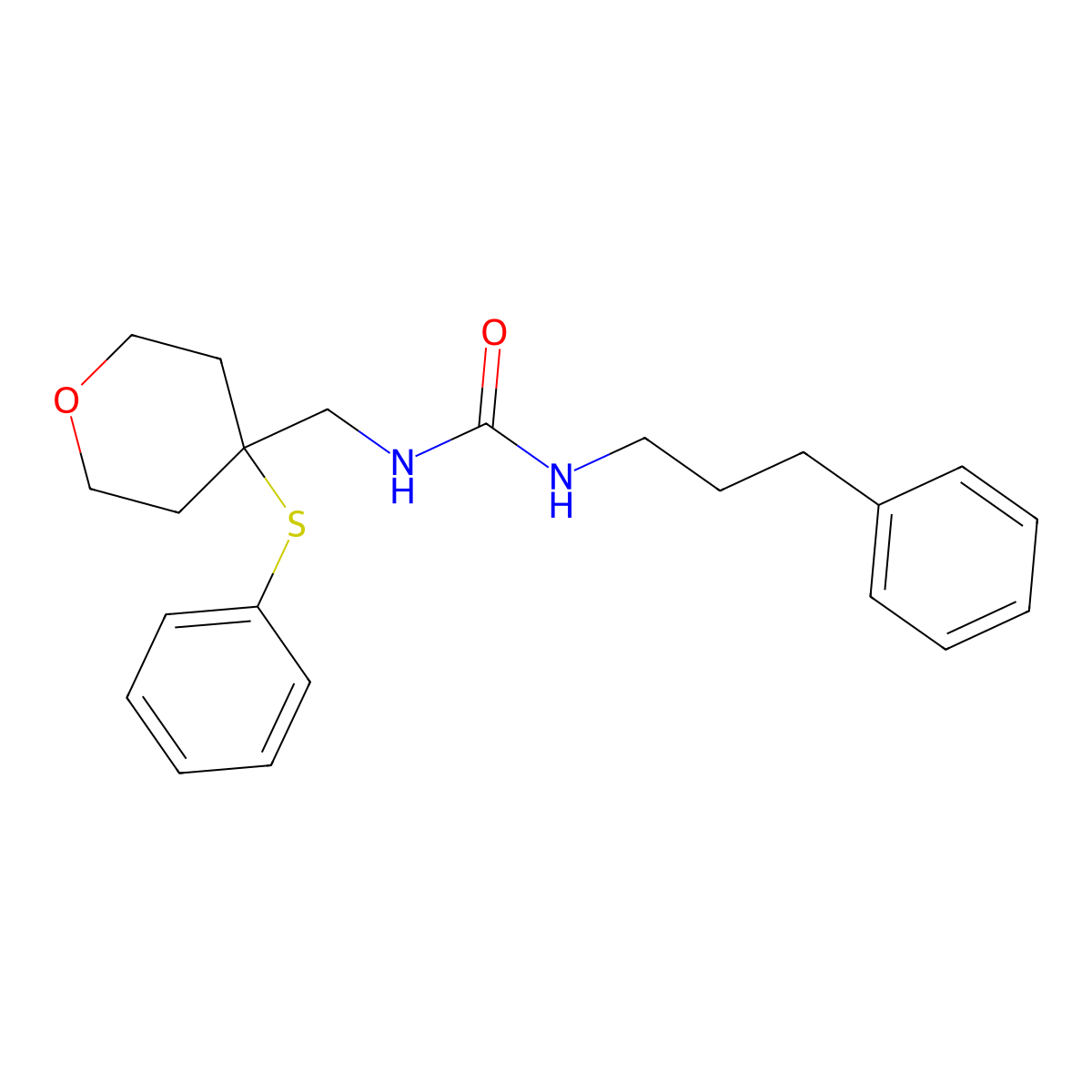 1-(3-phenylpropyl)-3-((4-(phenylthio)tetrahydro-2H-pyran-4-yl)methyl)urea molecular structure, CAS 1797535-98-8