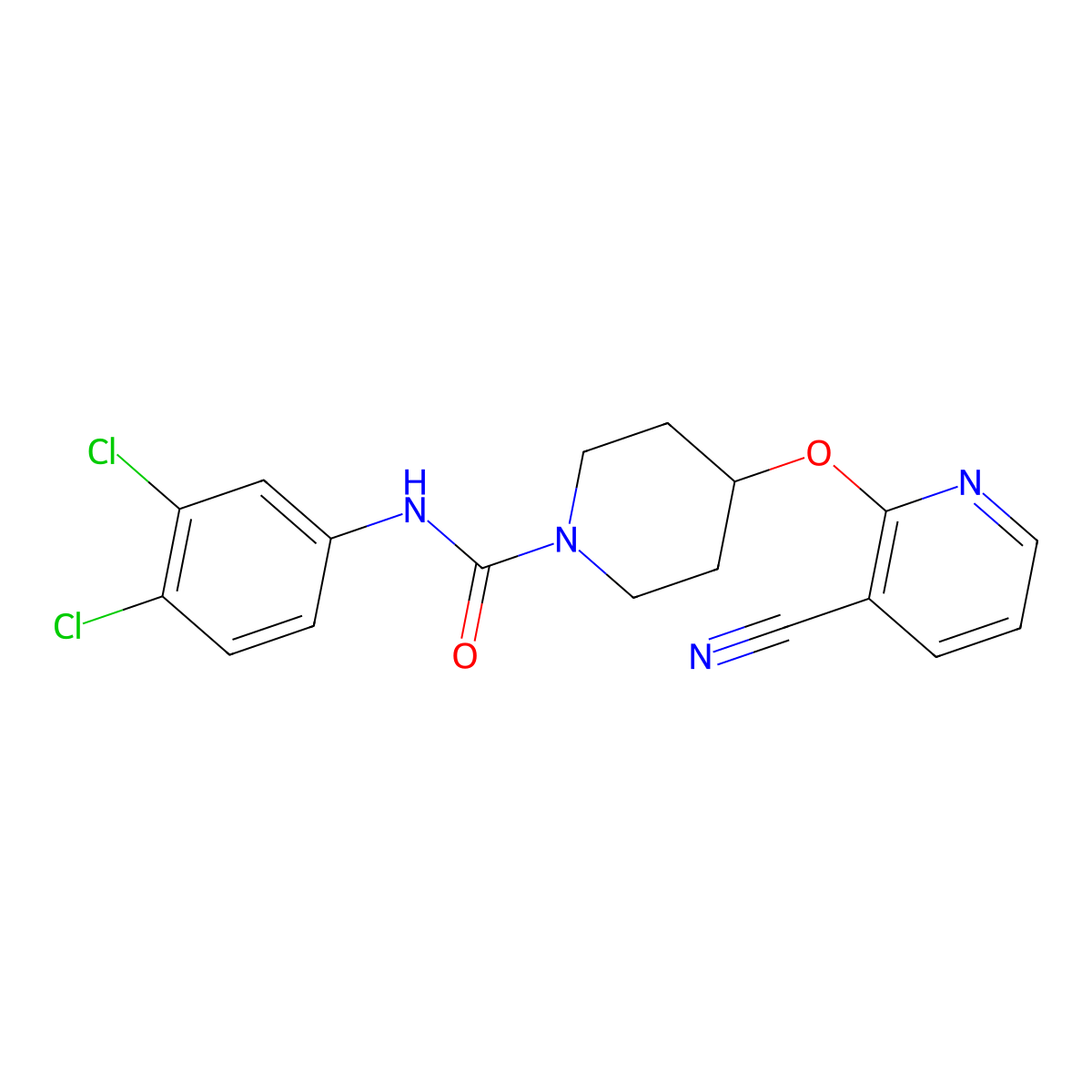 4-((3-cyanopyridin-2-yl)oxy)-N-(3,4-dichlorophenyl)piperidine-1-carboxamide molecular structure, CAS 1797536-10-7