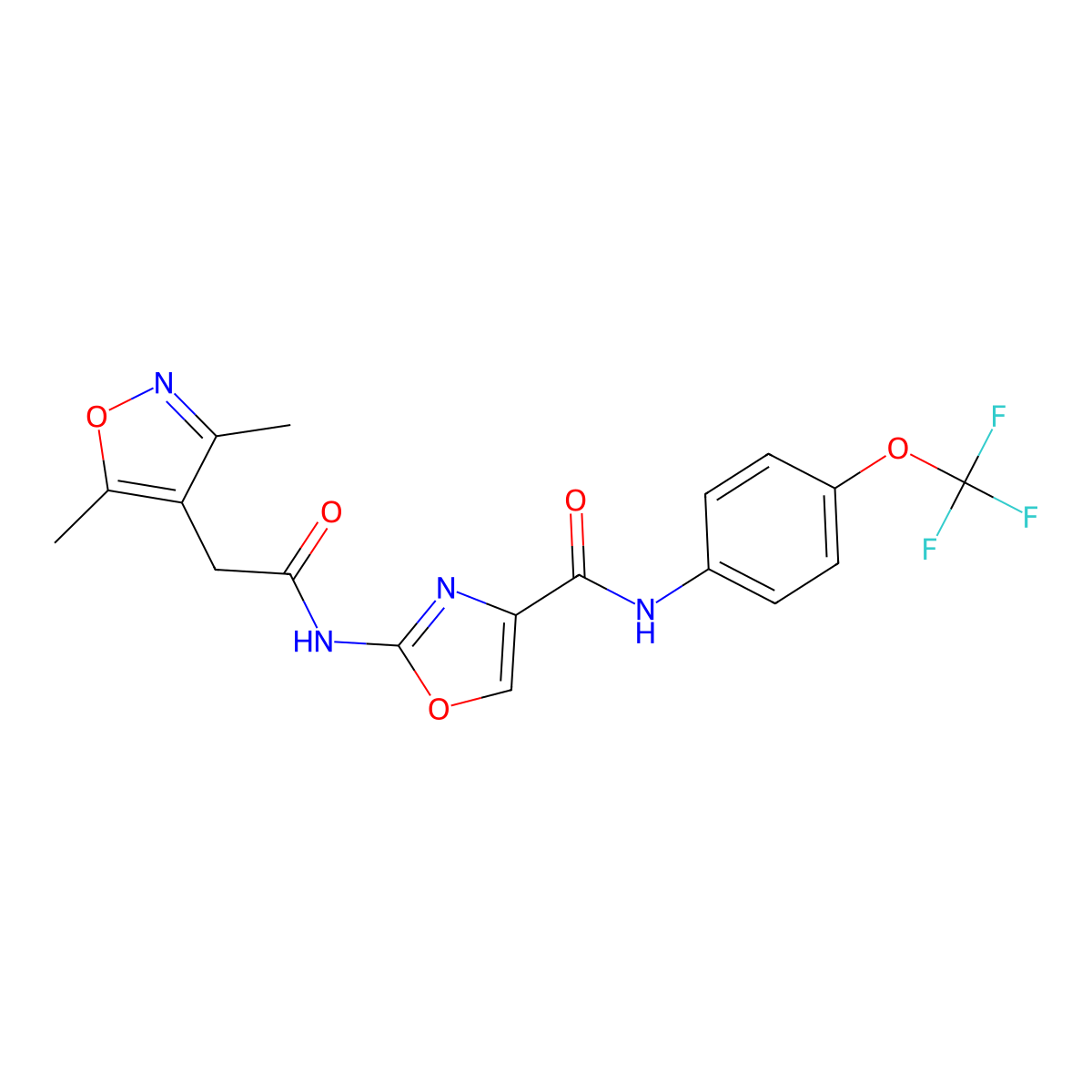 2-(2-(3,5-dimethylisoxazol-4-yl)acetamido)-N-(4-(trifluoromethoxy)phenyl)oxazole-4-carboxamide molecular structure, CAS 1797536-13-0
