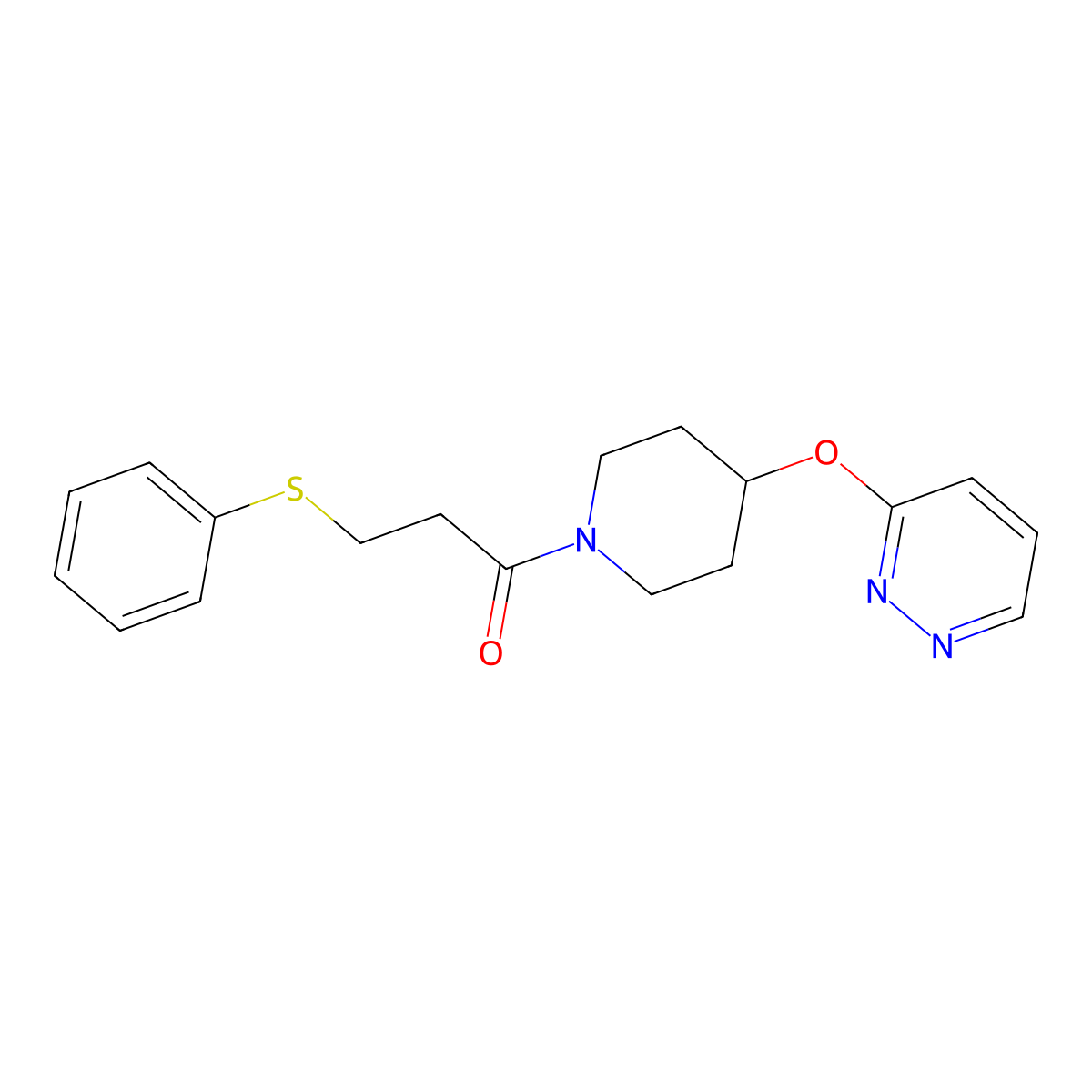 3-(Phenylthio)-1-(4-(pyridazin-3-yloxy)piperidin-1-yl)propan-1-one molecular structure, CAS 1797536-17-4