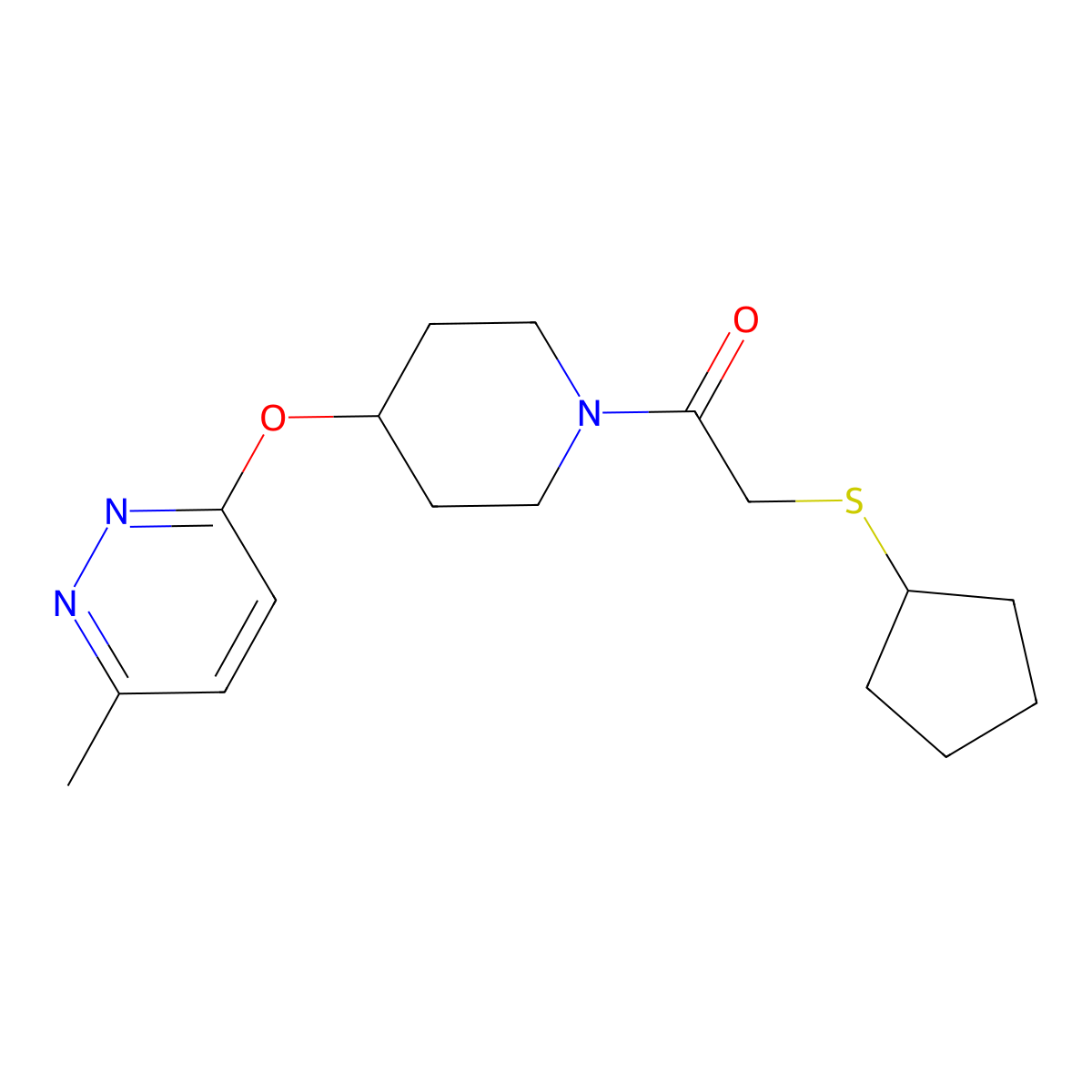 2-(Cyclopentylthio)-1-(4-((6-methylpyridazin-3-yl)oxy)piperidin-1-yl)ethanone molecular structure, CAS 1797536-49-2