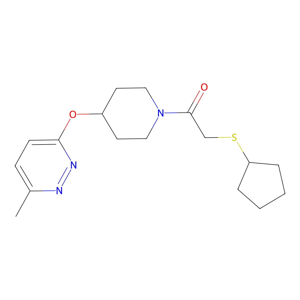 2-(Cyclopentylthio)-1-(4-((6-methylpyridazin-3-yl)oxy)piperidin-1-yl)ethanone molecular structure, CAS 1797536-49-2