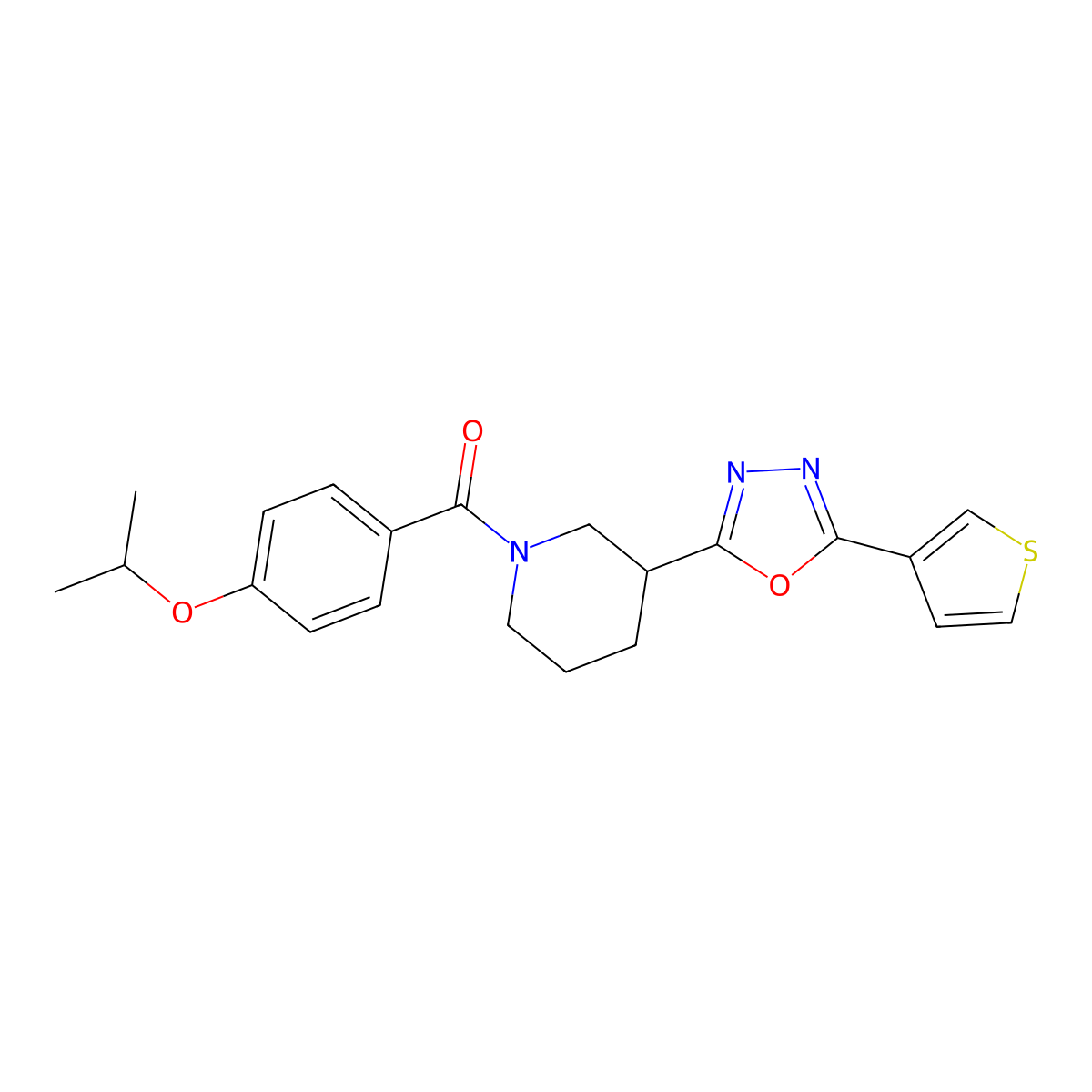(4-Isopropoxyphenyl)(3-(5-(thiophen-3-yl)-1,3,4-oxadiazol-2-yl)piperidin-1-yl)methanone molecular structure, CAS 1797536-51-6