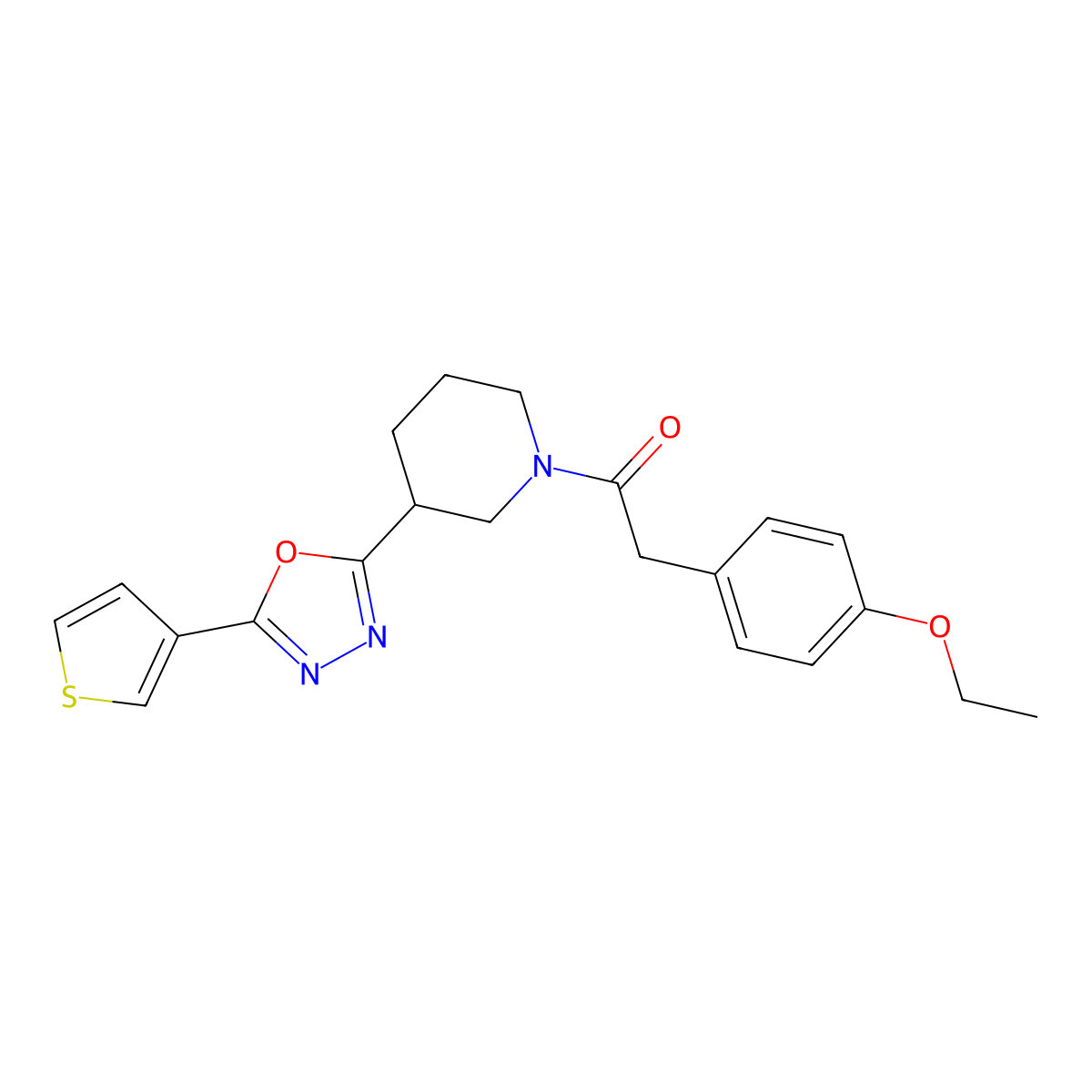 2-(4-Ethoxyphenyl)-1-(3-(5-(thiophen-3-yl)-1,3,4-oxadiazol-2-yl)piperidin-1-yl)ethanone molecular structure, CAS 1797536-60-7