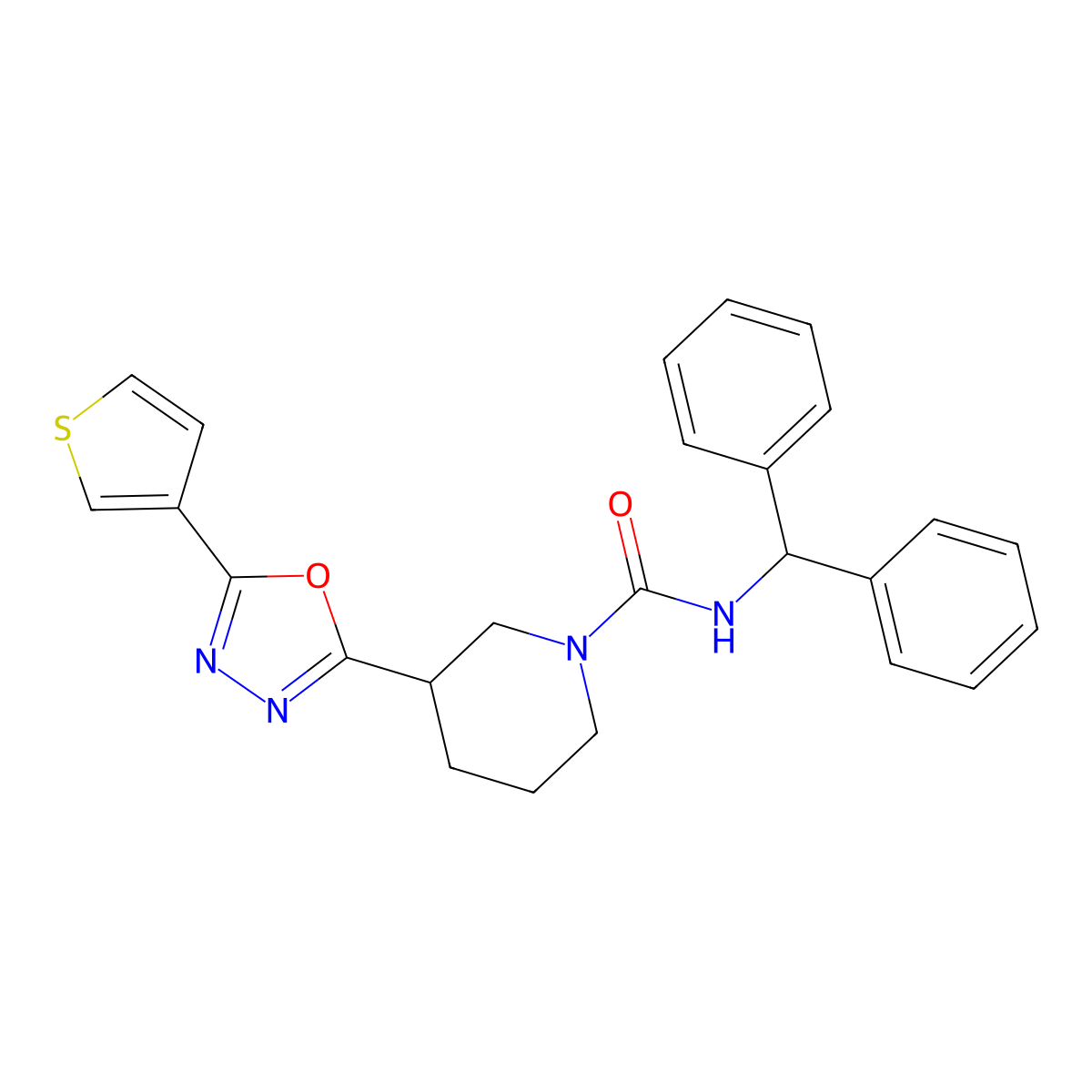 N-benzhydryl-3-(5-(thiophen-3-yl)-1,3,4-oxadiazol-2-yl)piperidine-1-carboxamide molecular structure, CAS 1797536-98-1