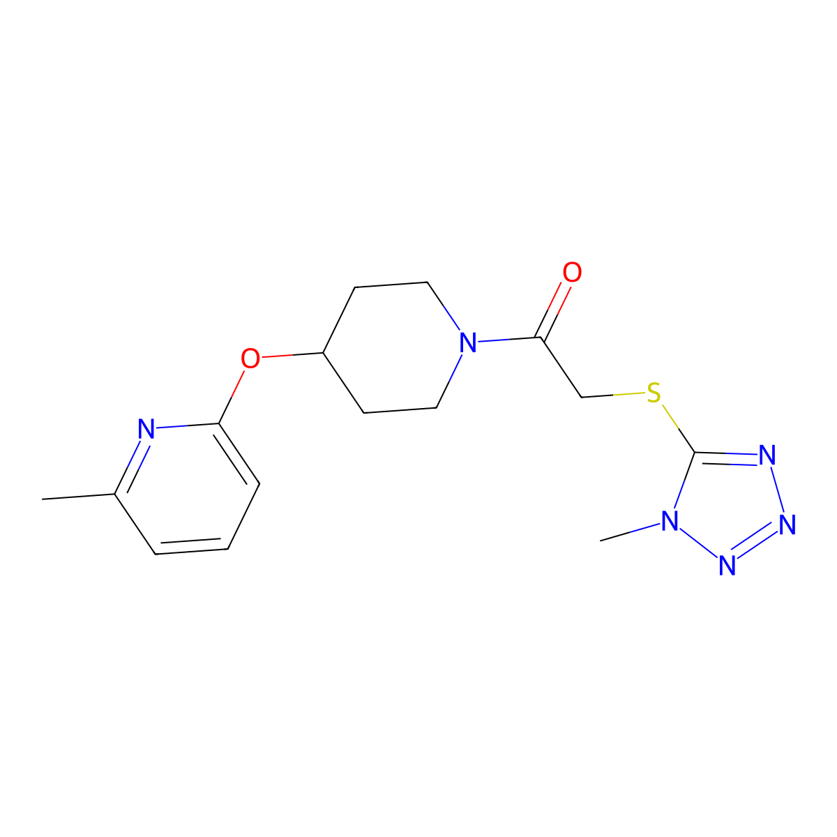 2-((1-methyl-1H-tetrazol-5-yl)thio)-1-(4-((6-methylpyridin-2-yl)oxy)piperidin-1-yl)ethanone molecular structure, CAS 1797536-99-2