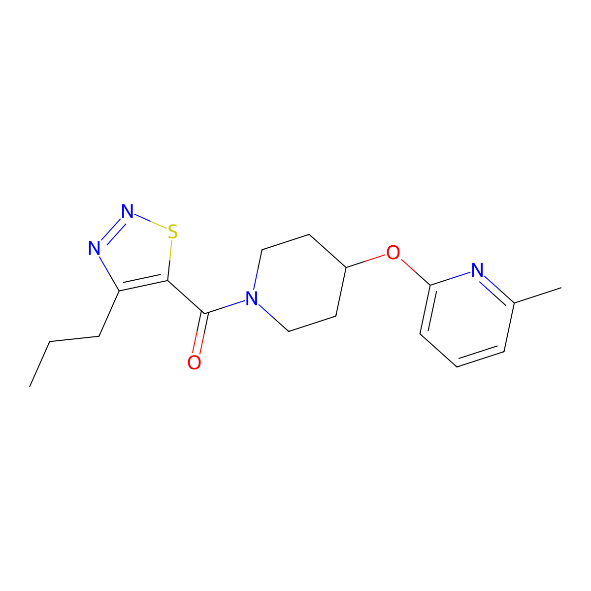 (4-((6-Methylpyridin-2-yl)oxy)piperidin-1-yl)(4-propyl-1,2,3-thiadiazol-5-yl)methanone molecular structure, CAS 1797537-27-9
