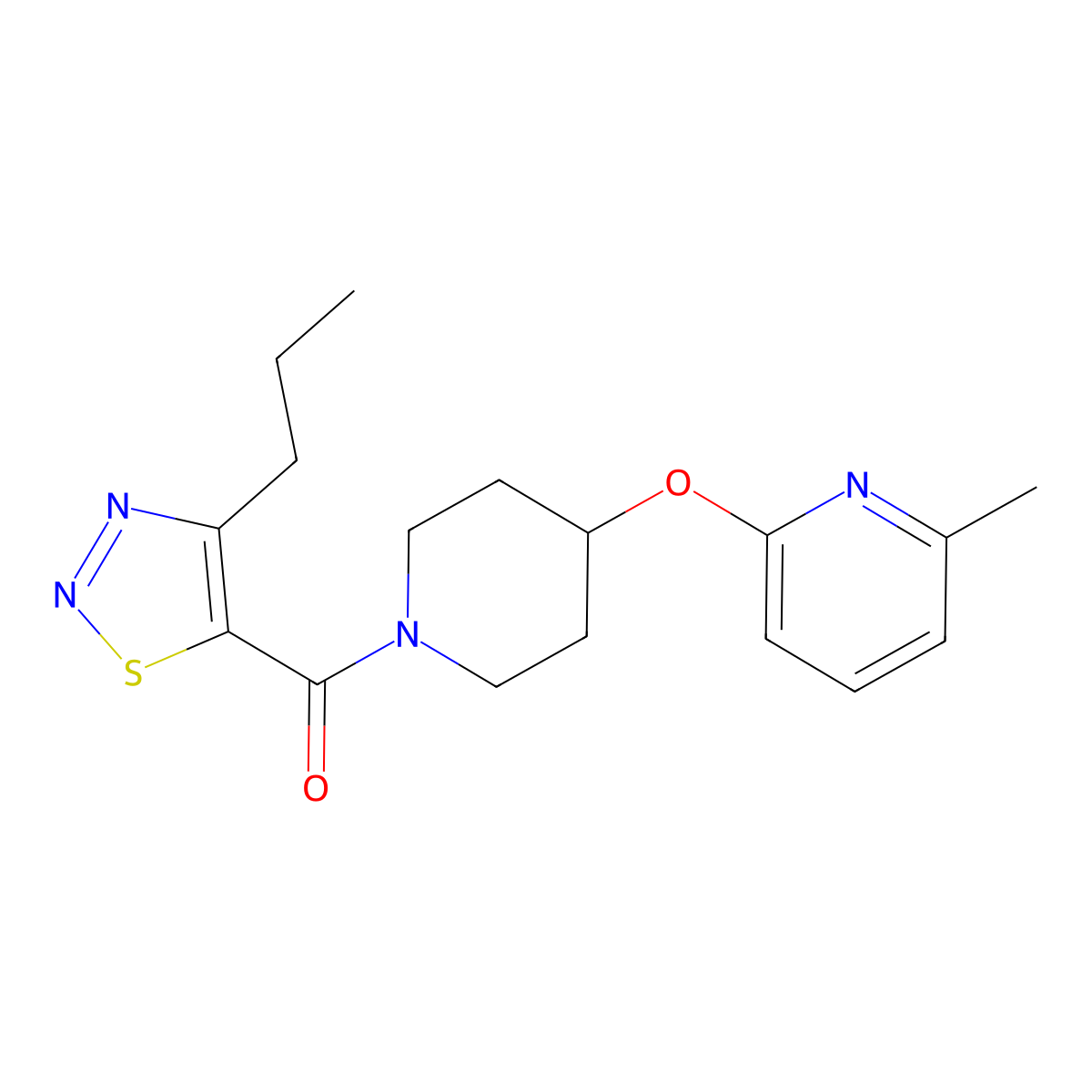 (4-((6-Methylpyridin-2-yl)oxy)piperidin-1-yl)(4-propyl-1,2,3-thiadiazol-5-yl)methanone molecular structure, CAS 1797537-27-9