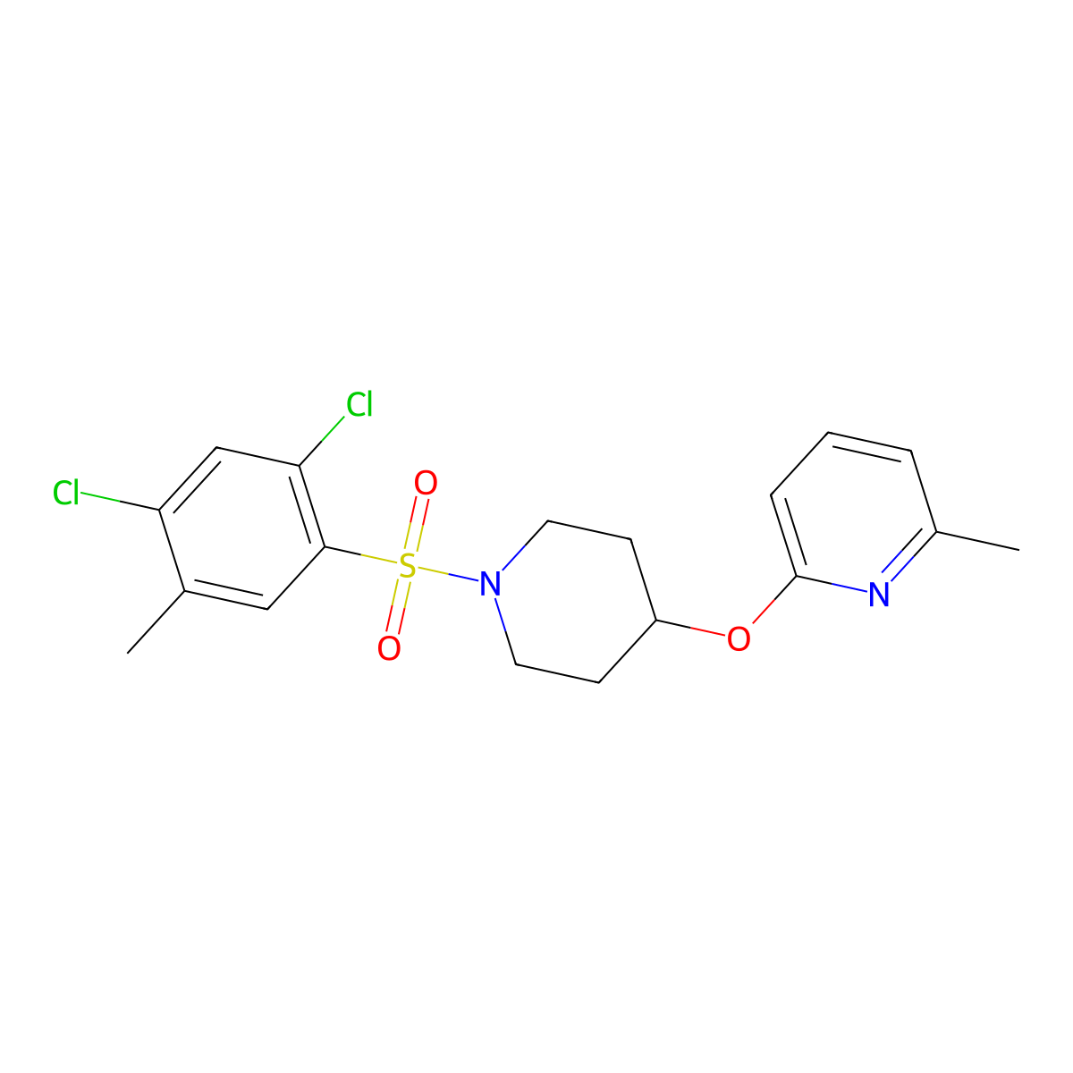 2-((1-((2,4-Dichloro-5-methylphenyl)sulfonyl)piperidin-4-yl)oxy)-6-methylpyridine molecular structure, CAS 1797537-51-9