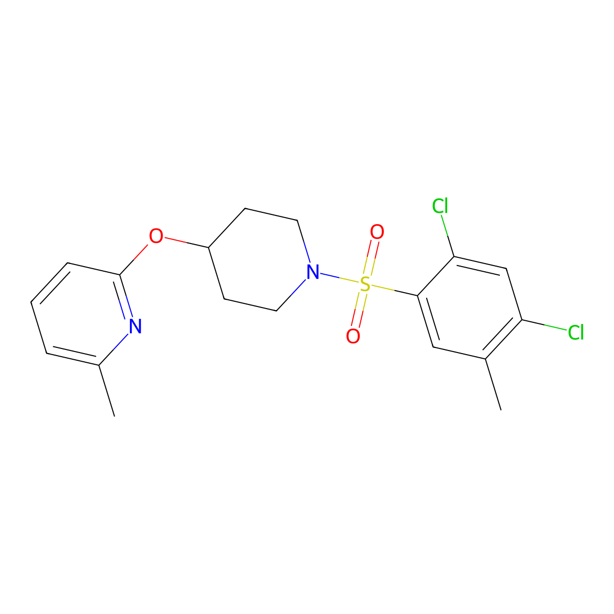 2-((1-((2,4-Dichloro-5-methylphenyl)sulfonyl)piperidin-4-yl)oxy)-6-methylpyridine molecular structure, CAS 1797537-51-9