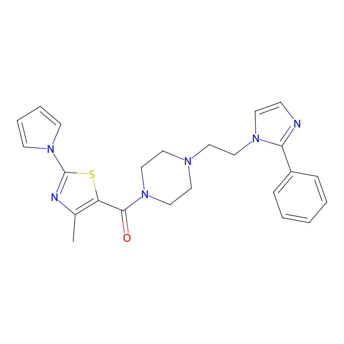 (4-methyl-2-(1H-pyrrol-1-yl)thiazol-5-yl)(4-(2-(2-phenyl-1H-imidazol-1-yl)ethyl)piperazin-1-yl)methanone molecular structure, CAS 1797537-55-3