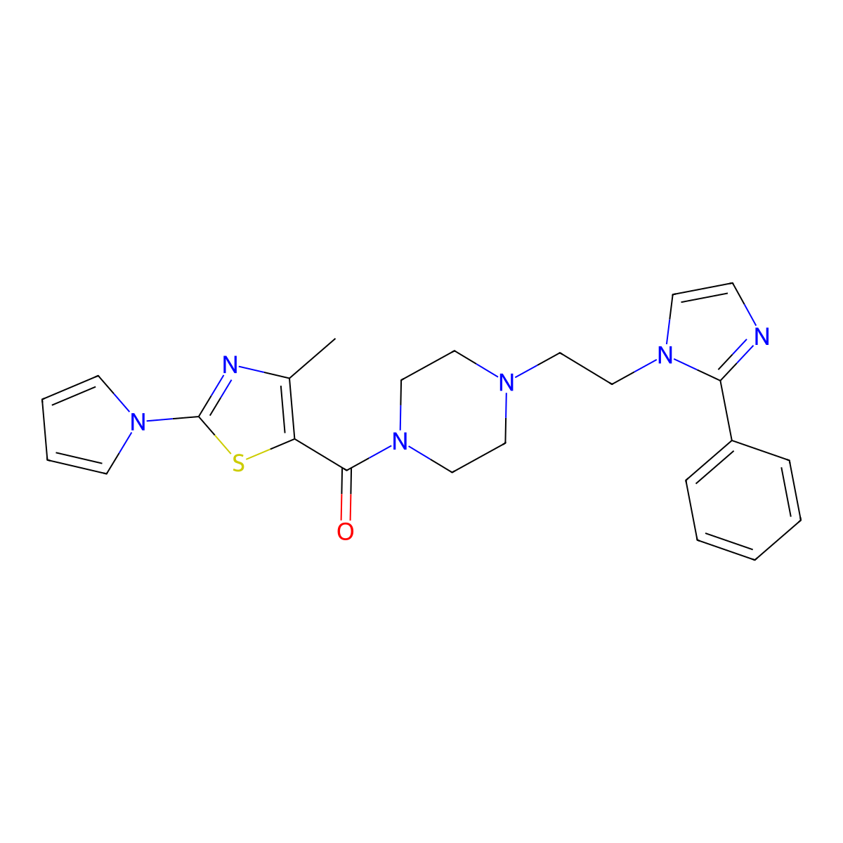 (4-methyl-2-(1H-pyrrol-1-yl)thiazol-5-yl)(4-(2-(2-phenyl-1H-imidazol-1-yl)ethyl)piperazin-1-yl)methanone molecular structure, CAS 1797537-55-3