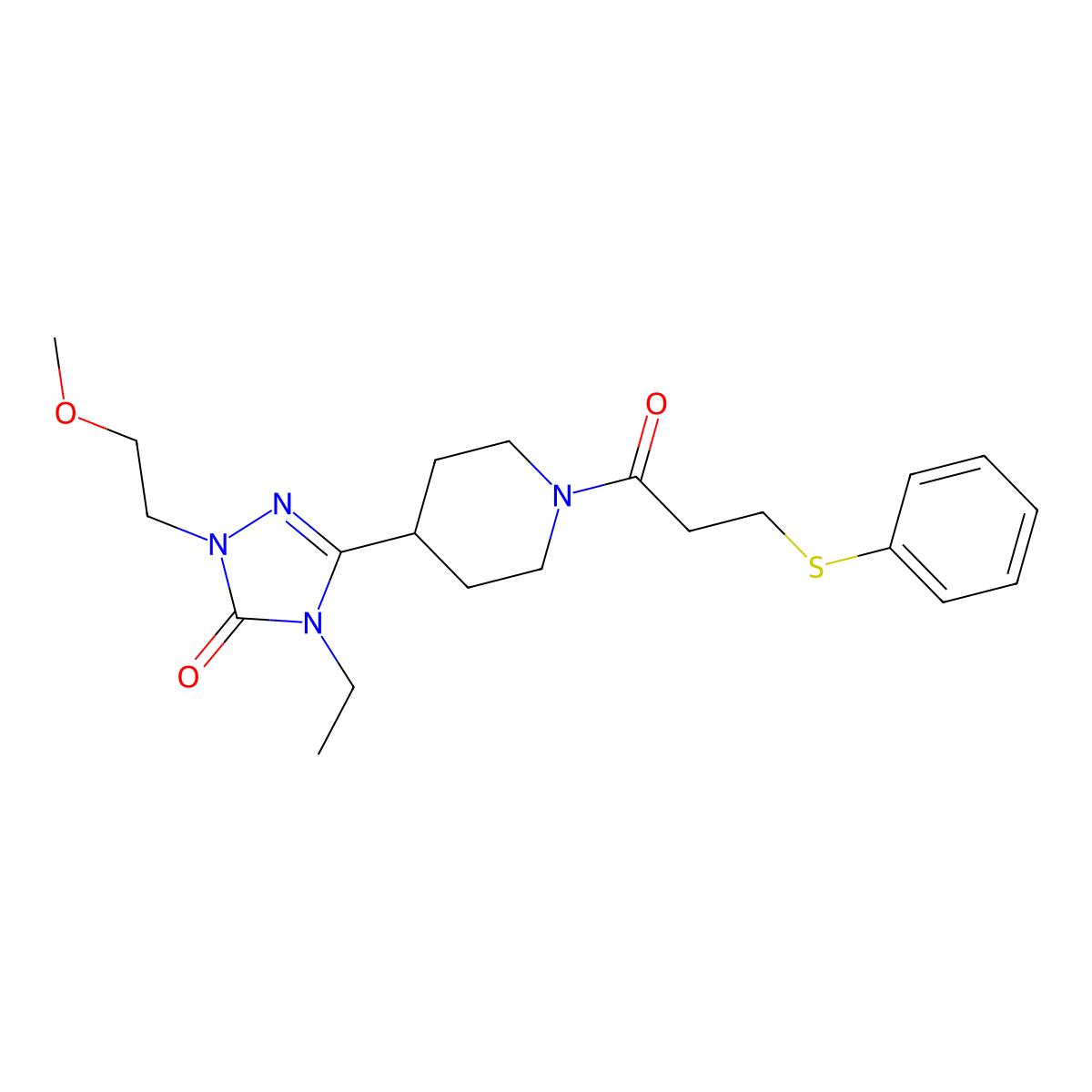4-ethyl-1-(2-methoxyethyl)-3-(1-(3-(phenylthio)propanoyl)piperidin-4-yl)-1H-1,2,4-triazol-5(4H)-one molecular structure, CAS 1797537-66-6