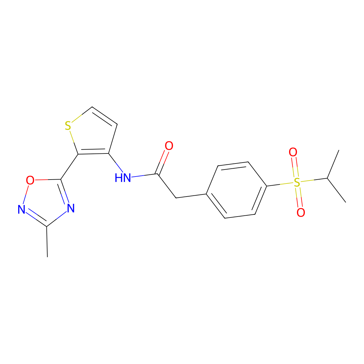 2-(4-(isopropylsulfonyl)phenyl)-N-(2-(3-methyl-1,2,4-oxadiazol-5-yl)thiophen-3-yl)acetamide molecular structure, CAS 1797537-69-9