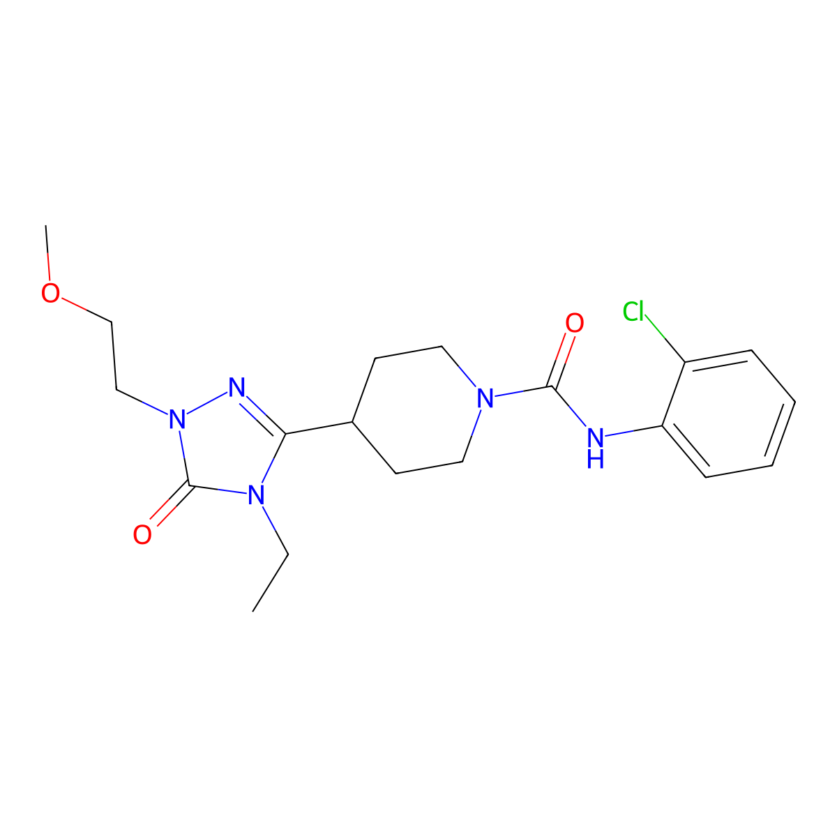N-(2-chlorophenyl)-4-(4-ethyl-1-(2-methoxyethyl)-5-oxo-4,5-dihydro-1H-1,2,4-triazol-3-yl)piperidine-1-carboxamide molecular structure, CAS 1797537-72-4