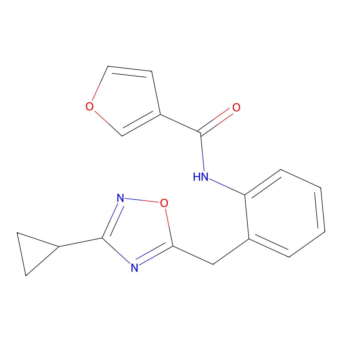 N-(2-((3-cyclopropyl-1,2,4-oxadiazol-5-yl)methyl)phenyl)furan-3-carboxamide molecular structure, CAS 1797544-47-8