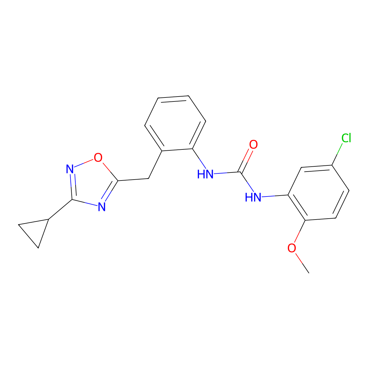 1-(5-Chloro-2-methoxyphenyl)-3-(2-((3-cyclopropyl-1,2,4-oxadiazol-5-yl)methyl)phenyl)urea molecular structure, CAS 1797544-53-6