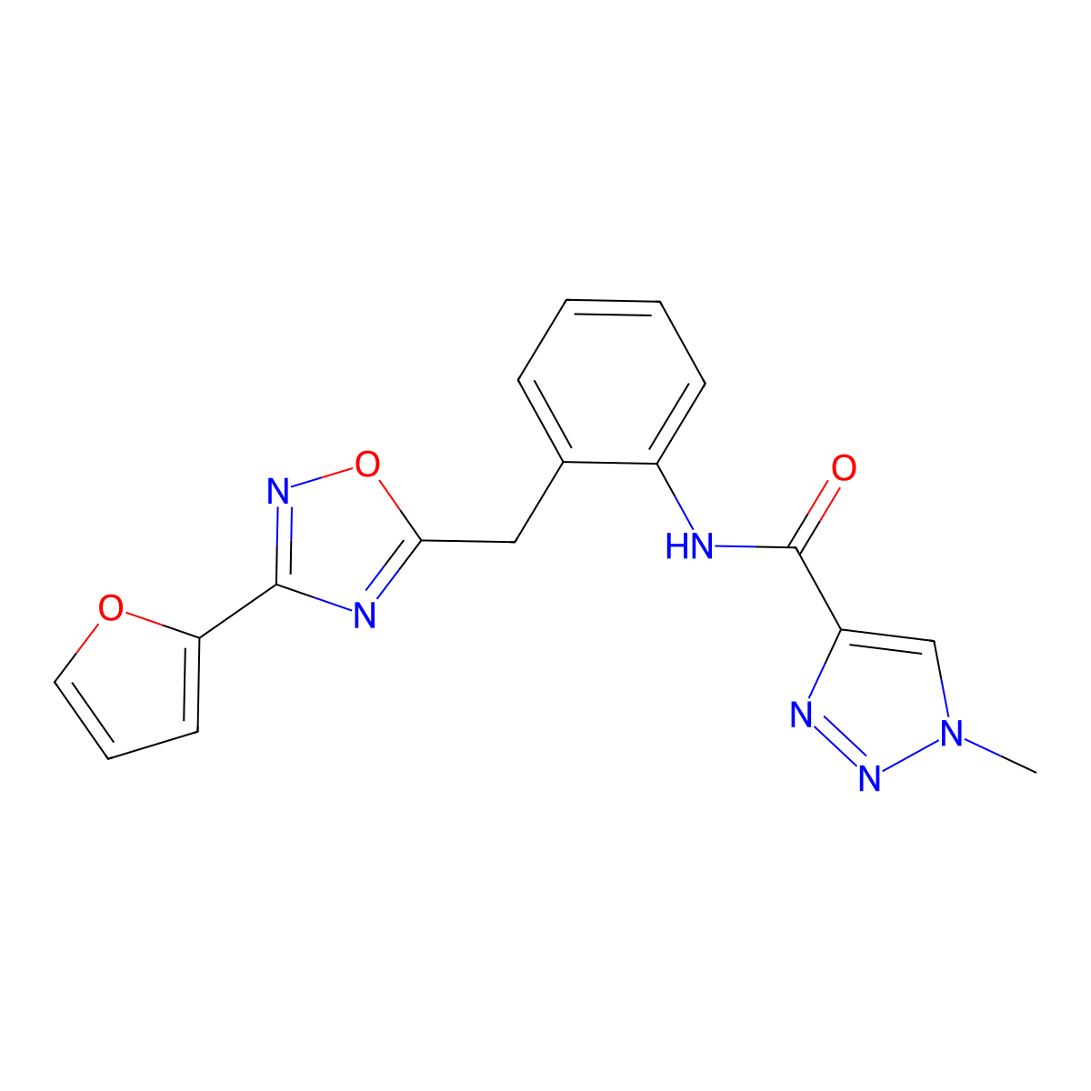 N-(2-((3-(furan-2-yl)-1,2,4-oxadiazol-5-yl)methyl)phenyl)-1-methyl-1H-1,2,3-triazole-4-carboxamide molecular structure, CAS 1797545-07-3