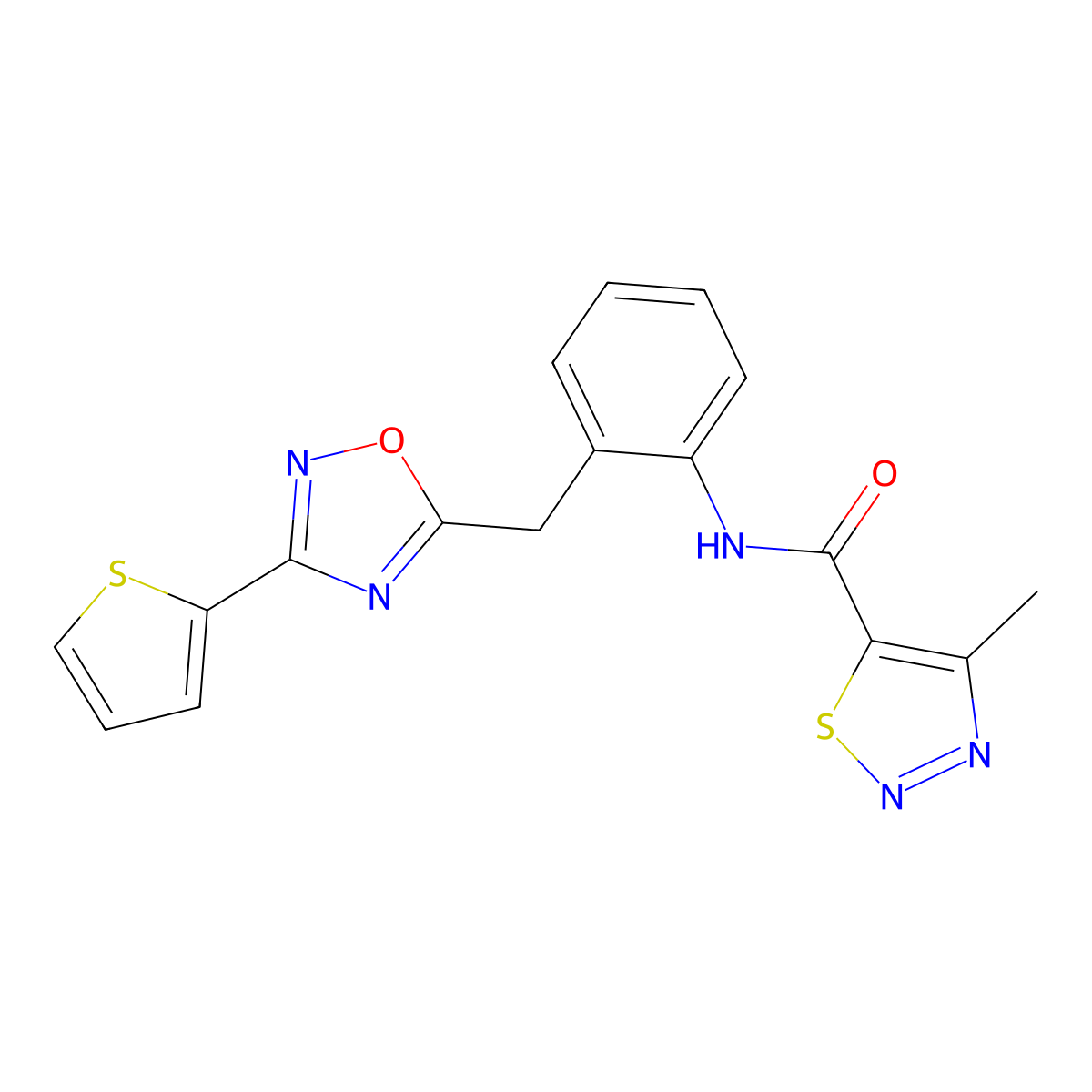 4-Methyl-N-(2-{[3-(thiophen-2-YL)-1,2,4-oxadiazol-5-YL]methyl}phenyl)-1,2,3-thiadiazole-5-carboxamide molecular structure, CAS 1797545-31-3