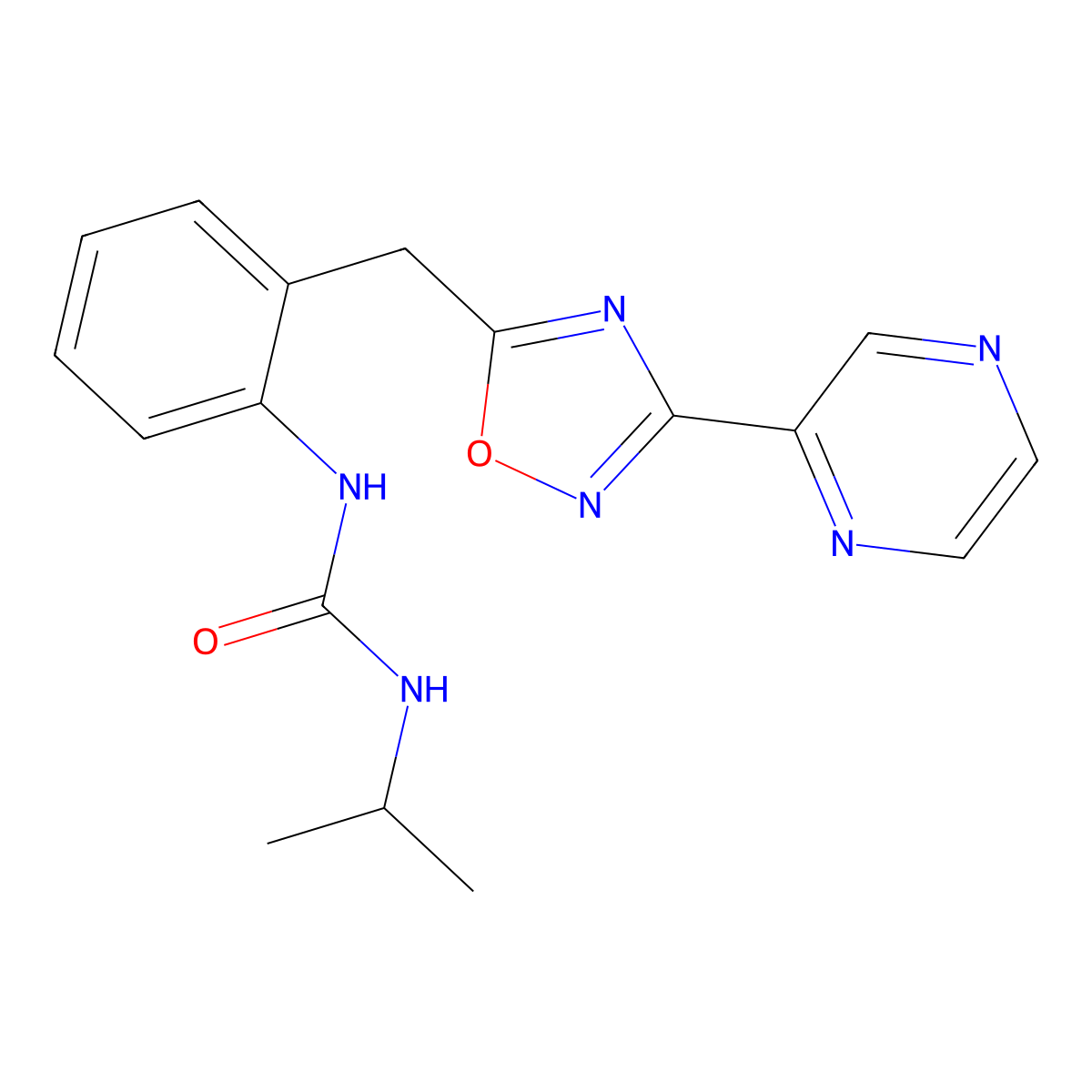 1-Isopropyl-3-(2-((3-(pyrazin-2-yl)-1,2,4-oxadiazol-5-yl)methyl)phenyl)urea molecular structure, CAS 1797545-51-7
