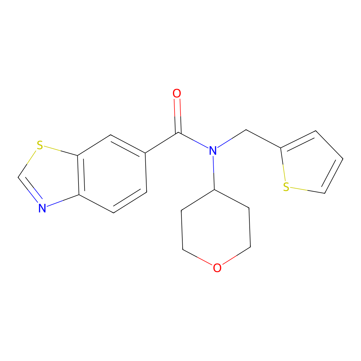 N-(tetrahydro-2H-pyran-4-yl)-N-(thiophen-2-ylmethyl)benzo[d]thiazole-6-carboxamide molecular structure, CAS 1797545-99-3