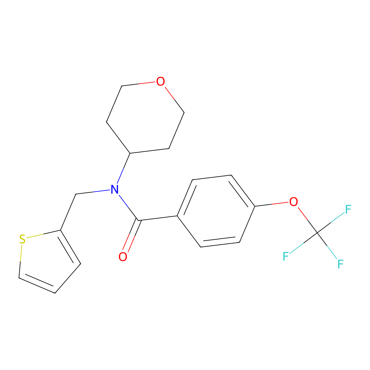 N-(tetrahydro-2H-pyran-4-yl)-N-(thiophen-2-ylmethyl)-4-(trifluoromethoxy)benzamide molecular structure, CAS 1797546-36-1