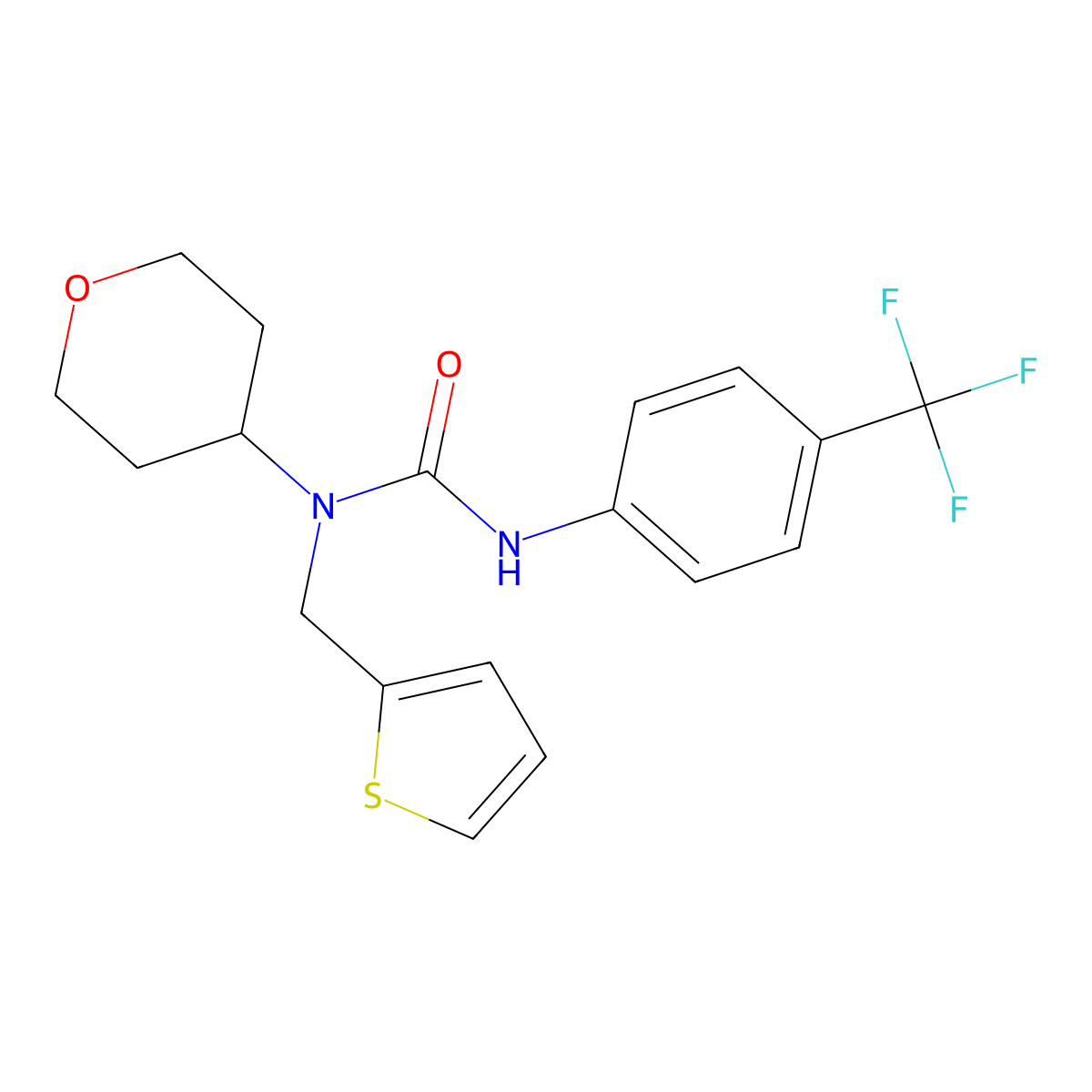 1-(tetrahydro-2H-pyran-4-yl)-1-(thiophen-2-ylmethyl)-3-(4-(trifluoromethyl)phenyl)urea molecular structure, CAS 1797546-41-8