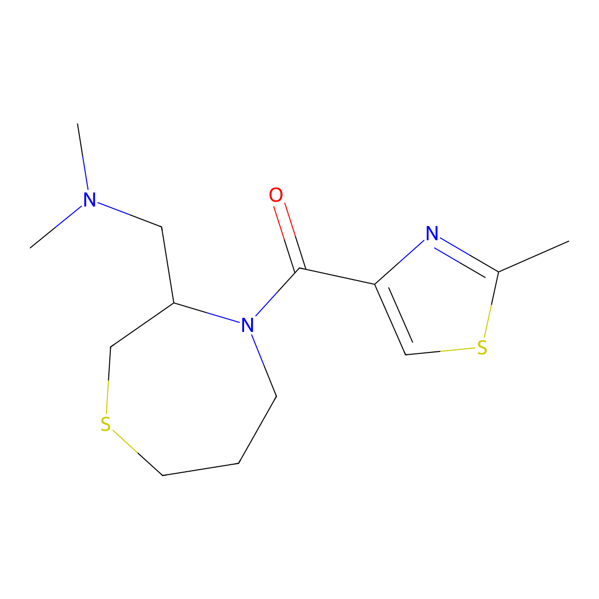(3-((Dimethylamino)methyl)-1,4-thiazepan-4-yl)(2-methylthiazol-4-yl)methanone molecular structure, CAS 1797546-49-6