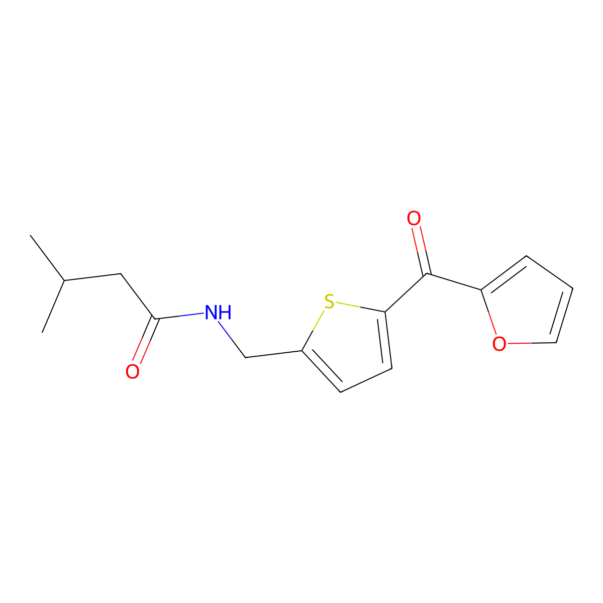 N-{[5-(furan-2-carbonyl)thiophen-2-yl]methyl}-3-methylbutanamide molecular structure, CAS 1797546-76-9