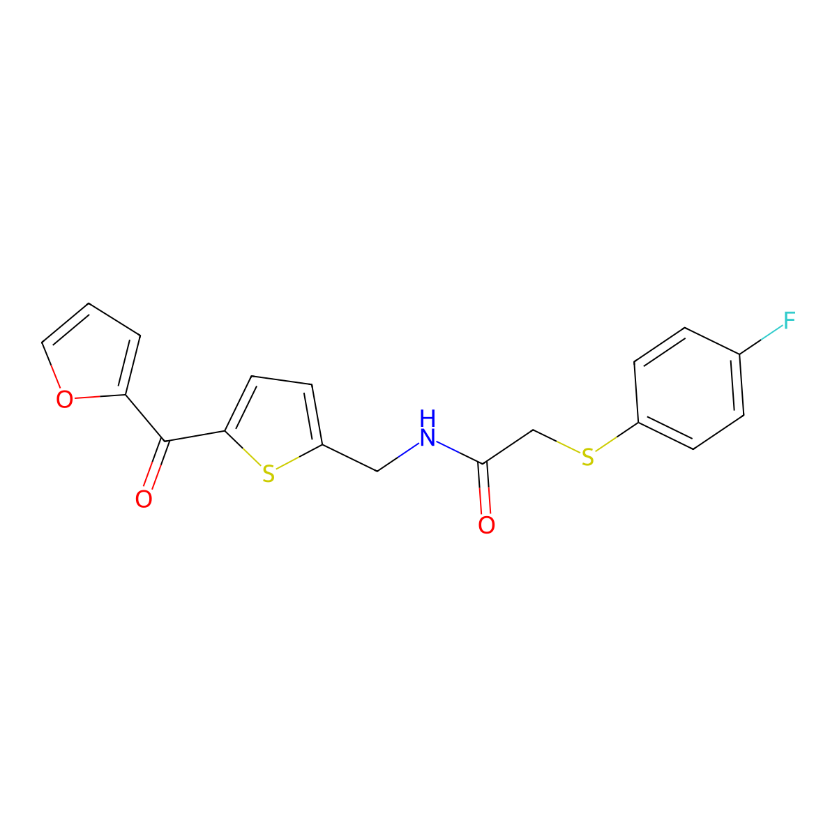 2-((4-fluorophenyl)thio)-N-((5-(furan-2-carbonyl)thiophen-2-yl)methyl)acetamide molecular structure, CAS 1797546-88-3