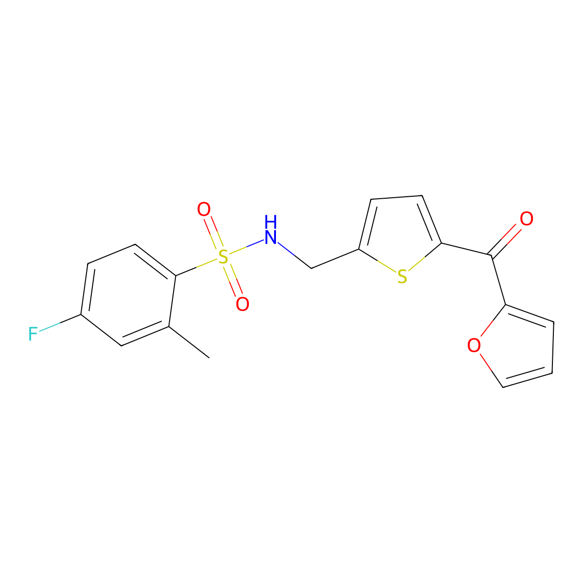 4-fluoro-N-((5-(furan-2-carbonyl)thiophen-2-yl)methyl)-2-methylbenzenesulfonamide molecular structure, CAS 1797547-12-6