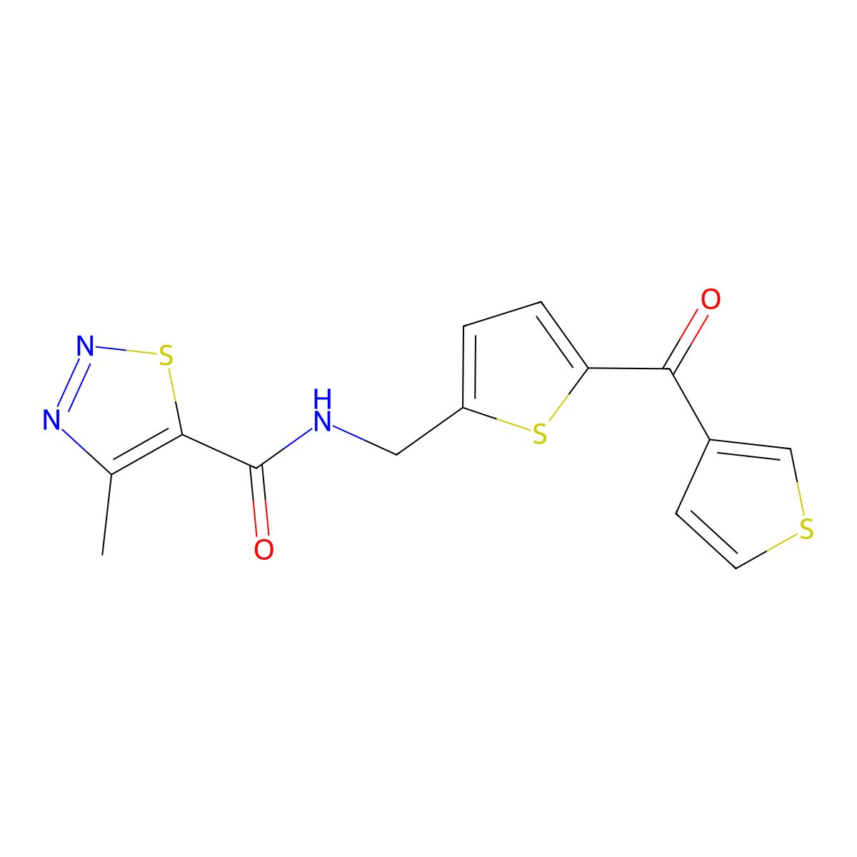 4-methyl-N-{[5-(thiophene-3-carbonyl)thiophen-2-yl]methyl}-1,2,3-thiadiazole-5-carboxamide molecular structure, CAS 1797547-40-0