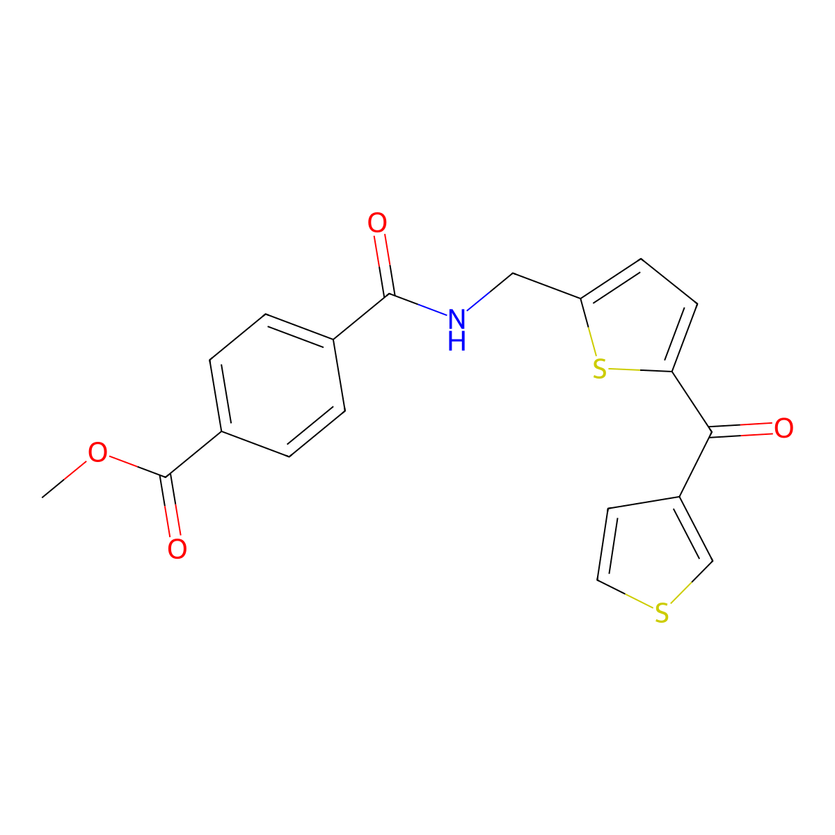 Methyl 4-(((5-(thiophene-3-carbonyl)thiophen-2-yl)methyl)carbamoyl)benzoate molecular structure, CAS 1797547-69-3