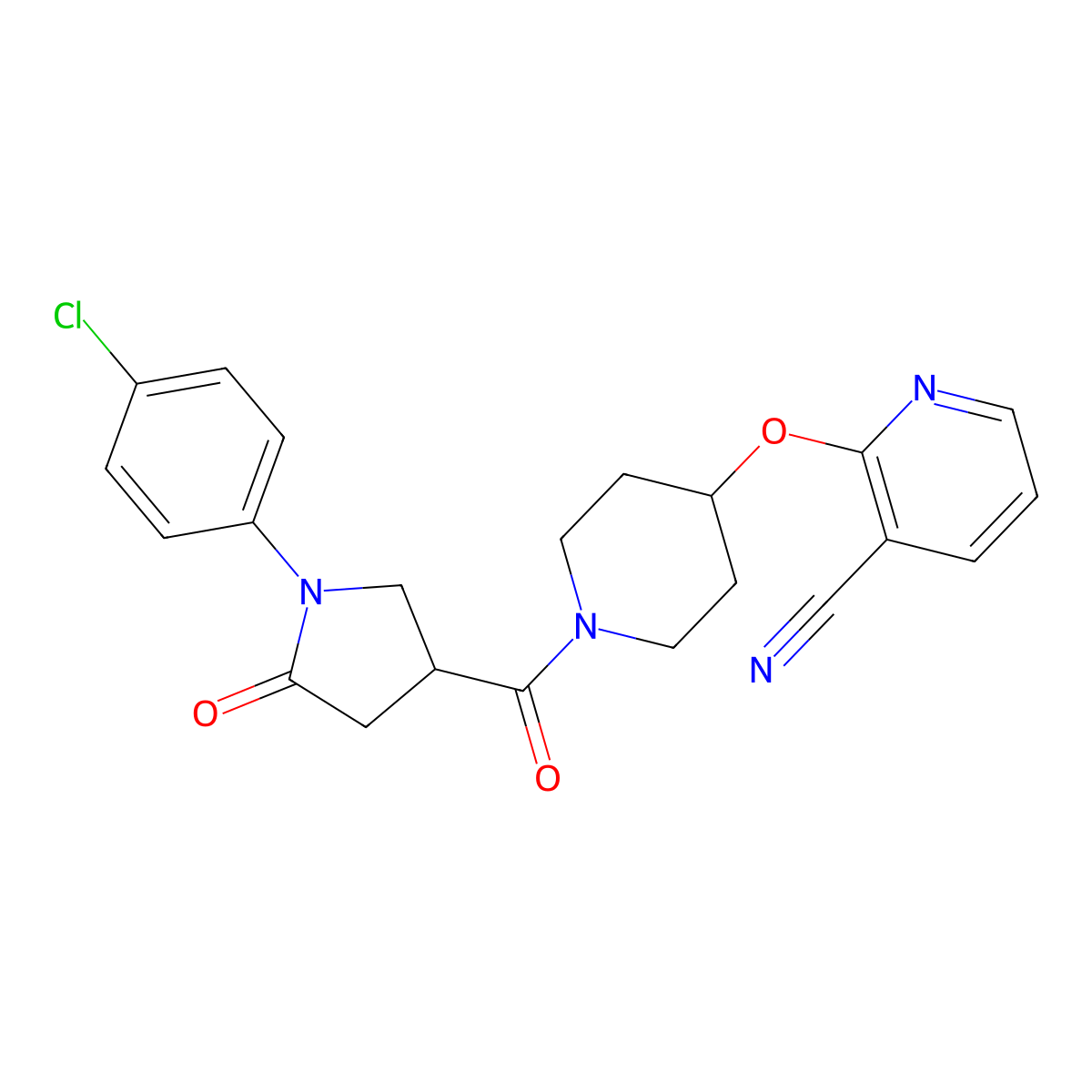 2-((1-(1-(4-Chlorophenyl)-5-oxopyrrolidine-3-carbonyl)piperidin-4-yl)oxy)nicotinonitrile molecular structure, CAS 1797549-70-2
