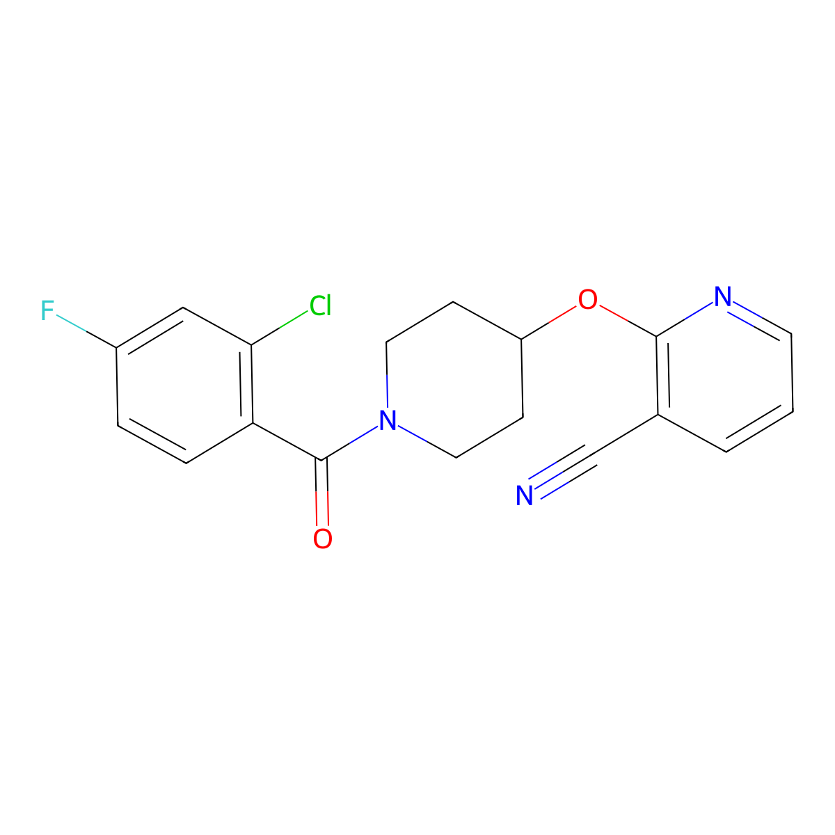 2-((1-(2-Chloro-4-fluorobenzoyl)piperidin-4-yl)oxy)nicotinonitrile molecular structure, CAS 1797549-78-0