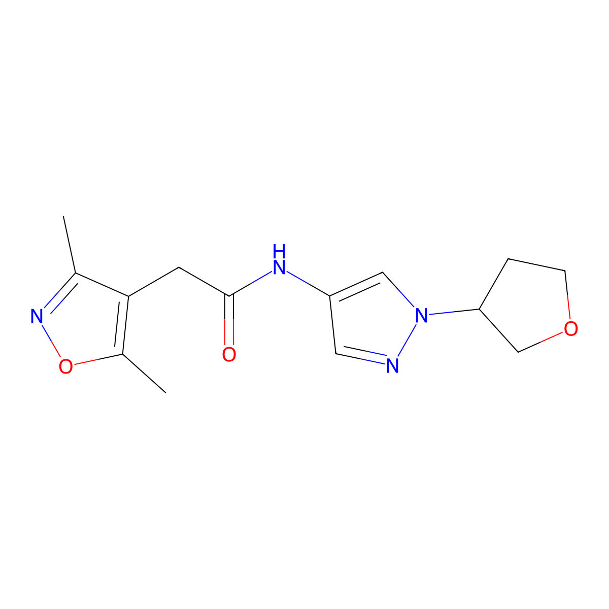 2-(3,5-dimethylisoxazol-4-yl)-N-(1-(tetrahydrofuran-3-yl)-1H-pyrazol-4-yl)acetamide molecular structure, CAS 1797550-97-0