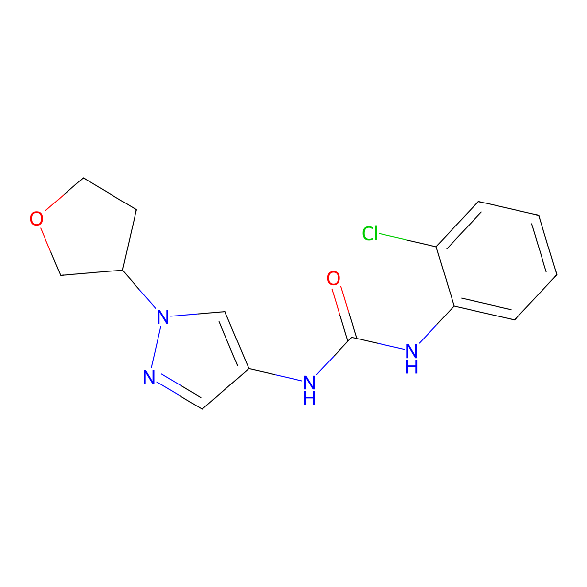 1-(2-chlorophenyl)-3-(1-(tetrahydrofuran-3-yl)-1H-pyrazol-4-yl)urea molecular structure, CAS 1797551-17-7