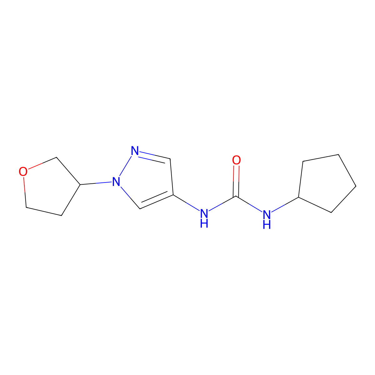 1-cyclopentyl-3-(1-(tetrahydrofuran-3-yl)-1H-pyrazol-4-yl)urea molecular structure, CAS 1797551-23-5
