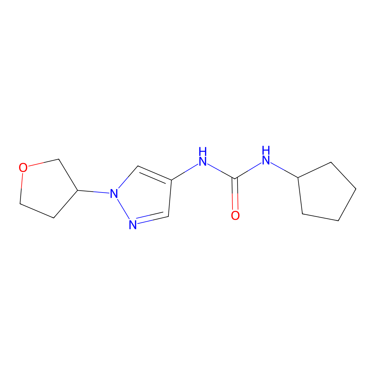 1-cyclopentyl-3-(1-(tetrahydrofuran-3-yl)-1H-pyrazol-4-yl)urea molecular structure, CAS 1797551-23-5