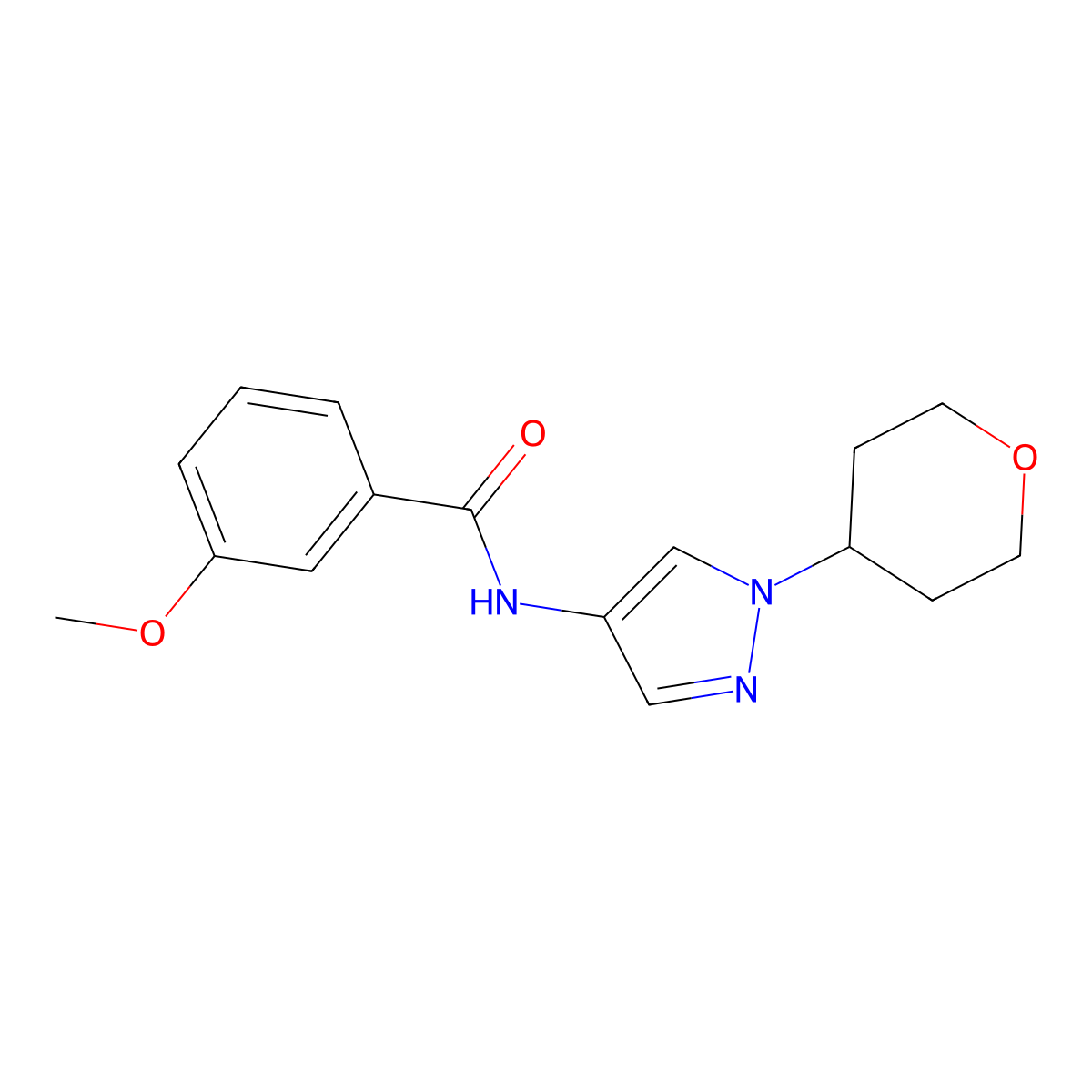 3-methoxy-N-(1-(tetrahydro-2H-pyran-4-yl)-1H-pyrazol-4-yl)benzamide molecular structure, CAS 1797551-66-6
