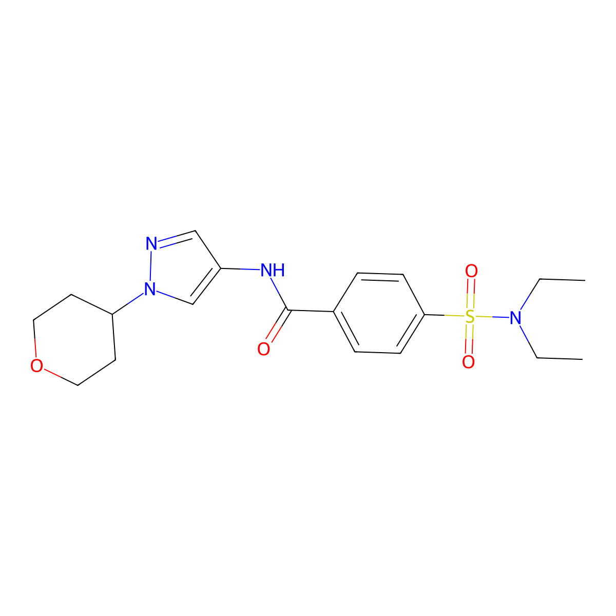 4-(N,N-diethylsulfamoyl)-N-(1-(tetrahydro-2H-pyran-4-yl)-1H-pyrazol-4-yl)benzamide molecular structure, CAS 1797551-69-9