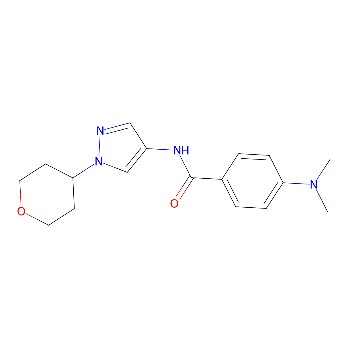 4-(dimethylamino)-N-[1-(oxan-4-yl)-1H-pyrazol-4-yl]benzamide molecular structure, CAS 1797551-88-2