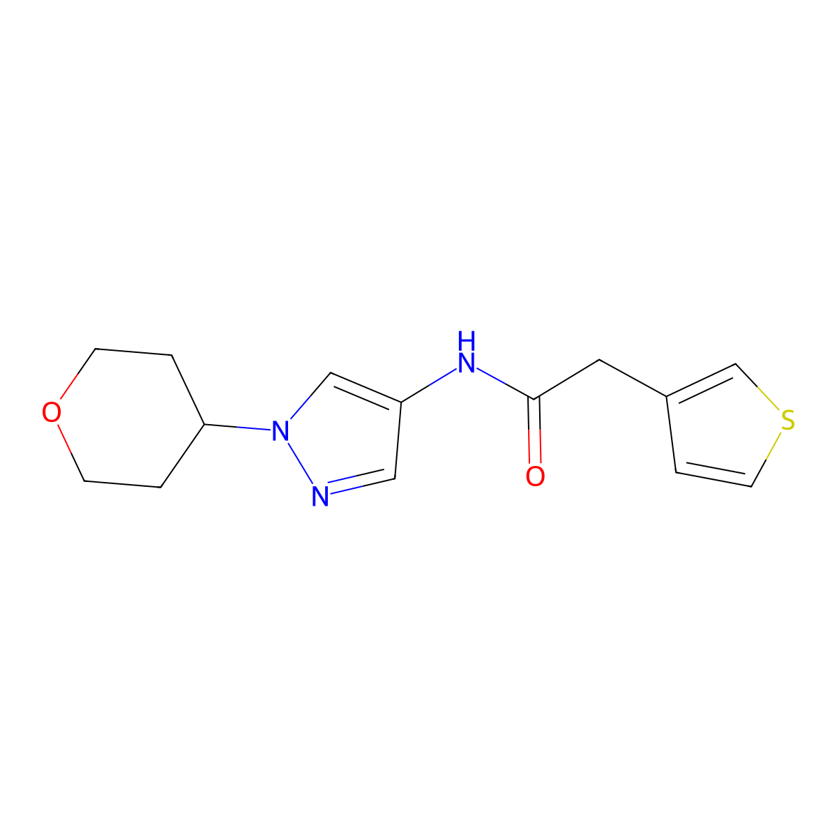 N-(1-(tetrahydro-2H-pyran-4-yl)-1H-pyrazol-4-yl)-2-(thiophen-3-yl)acetamide molecular structure, CAS 1797552-07-8